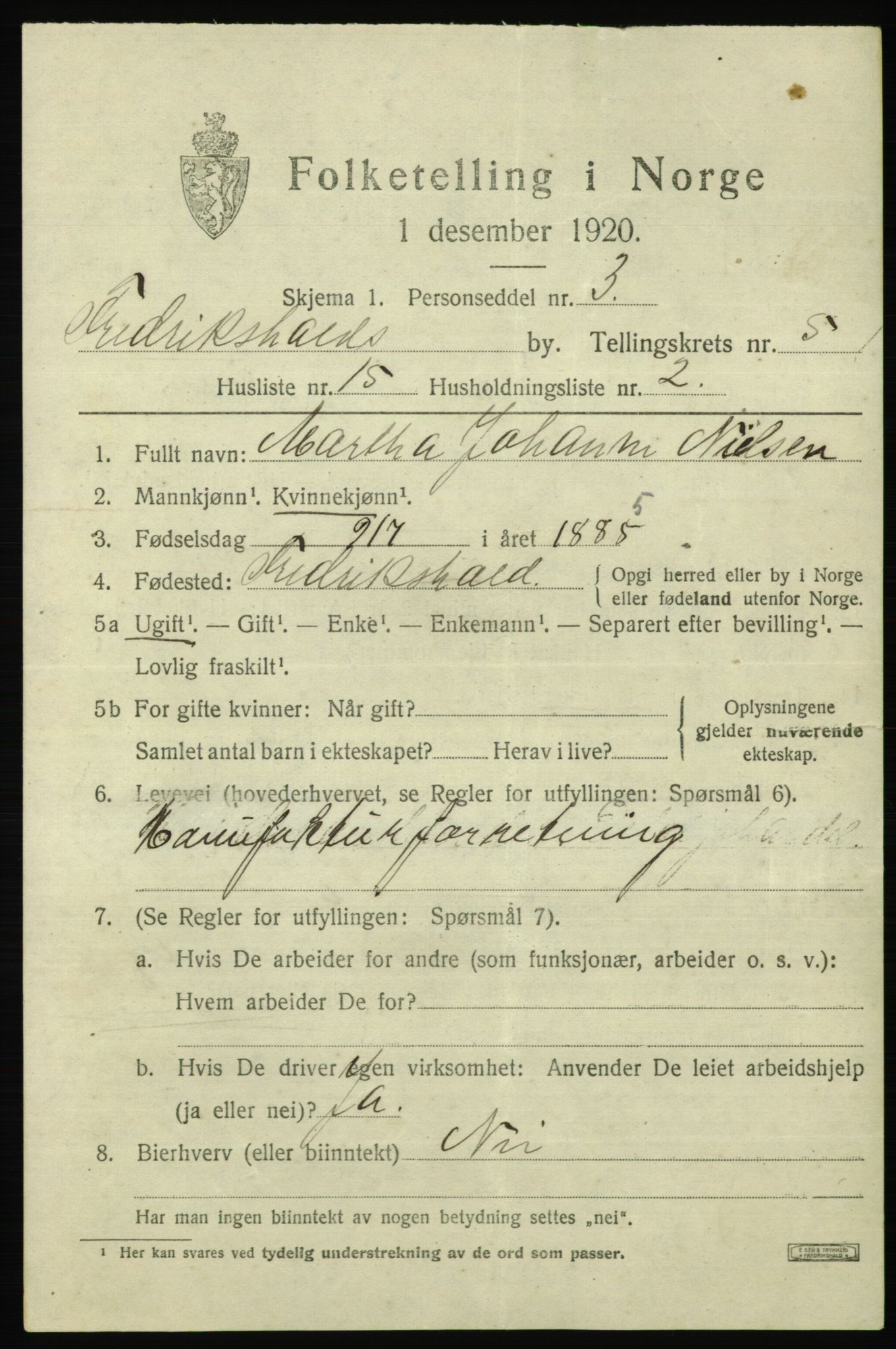 SAO, Folketelling 1920 for 0101 Fredrikshald kjøpstad, 1920, s. 12317