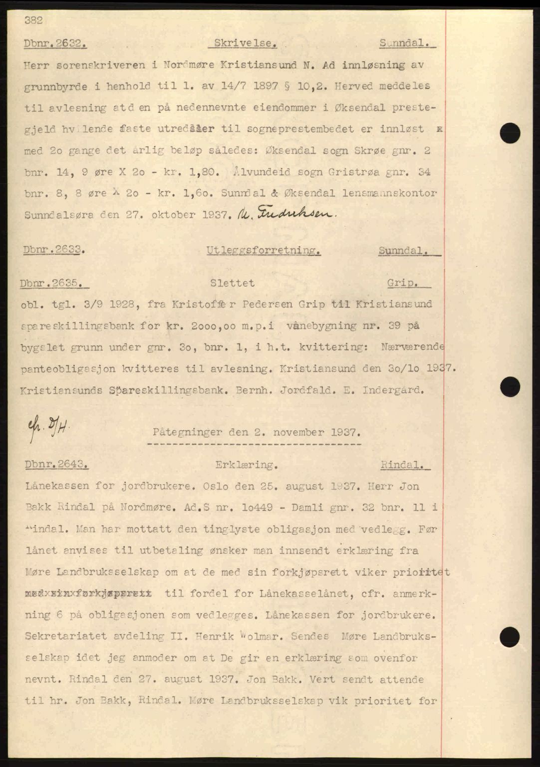 Nordmøre sorenskriveri, SAT/A-4132/1/2/2Ca: Pantebok nr. C80, 1936-1939, Dagboknr: 2632/1937