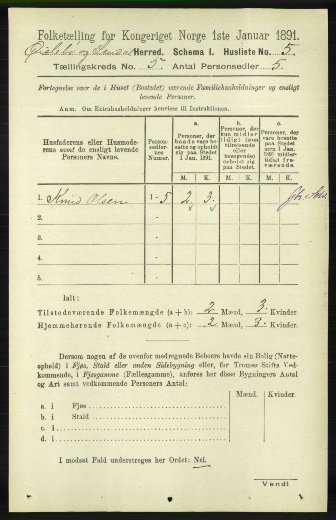 RA, Folketelling 1891 for 1021 Øyslebø og Laudal herred, 1891, s. 1280