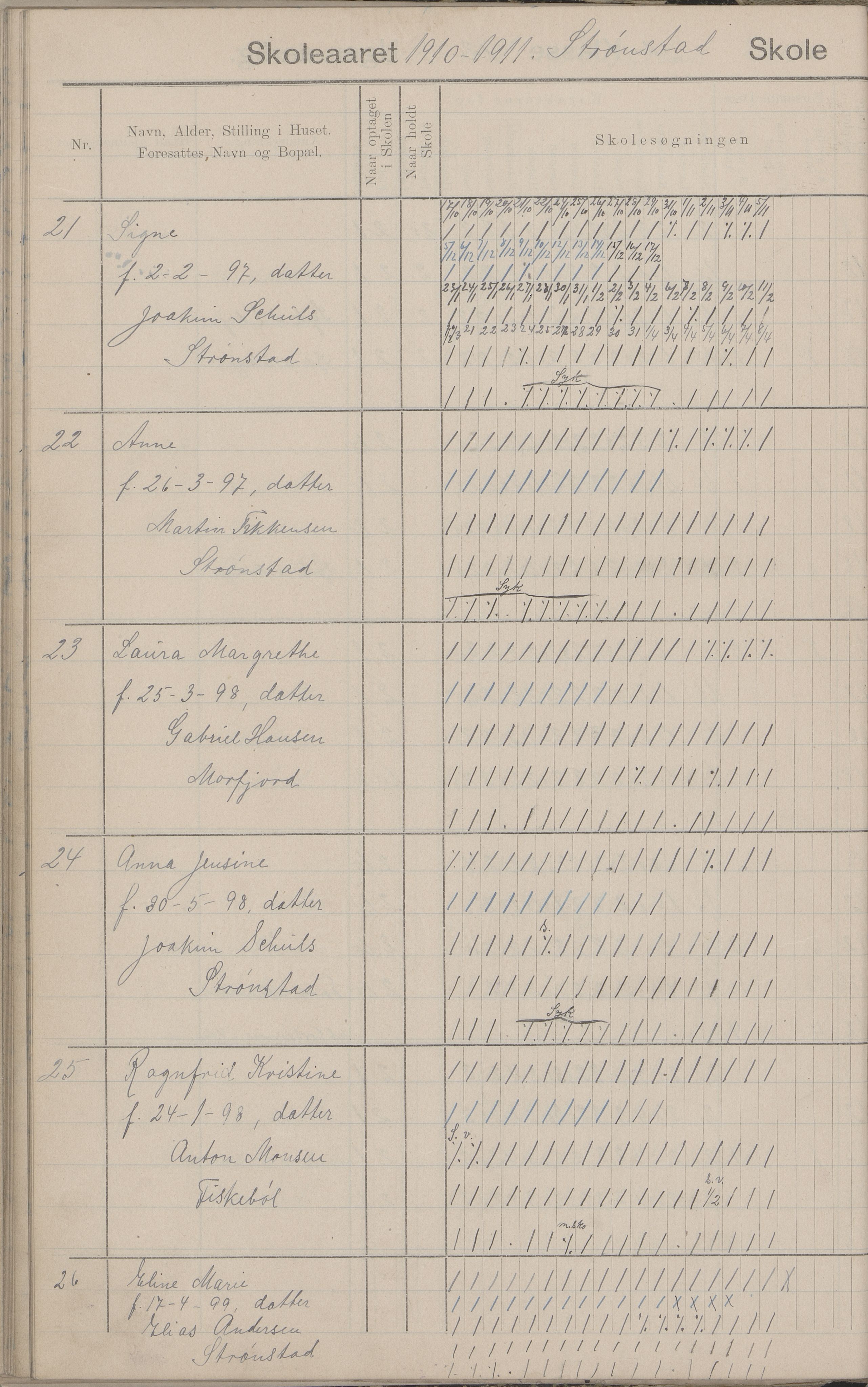 Hadsel kommune. Strønstad skolekrets, AIN/K-18660.510.13/G/L0001: Skoleprotokoll for Strønstad skole - Seloter, 1905-1914