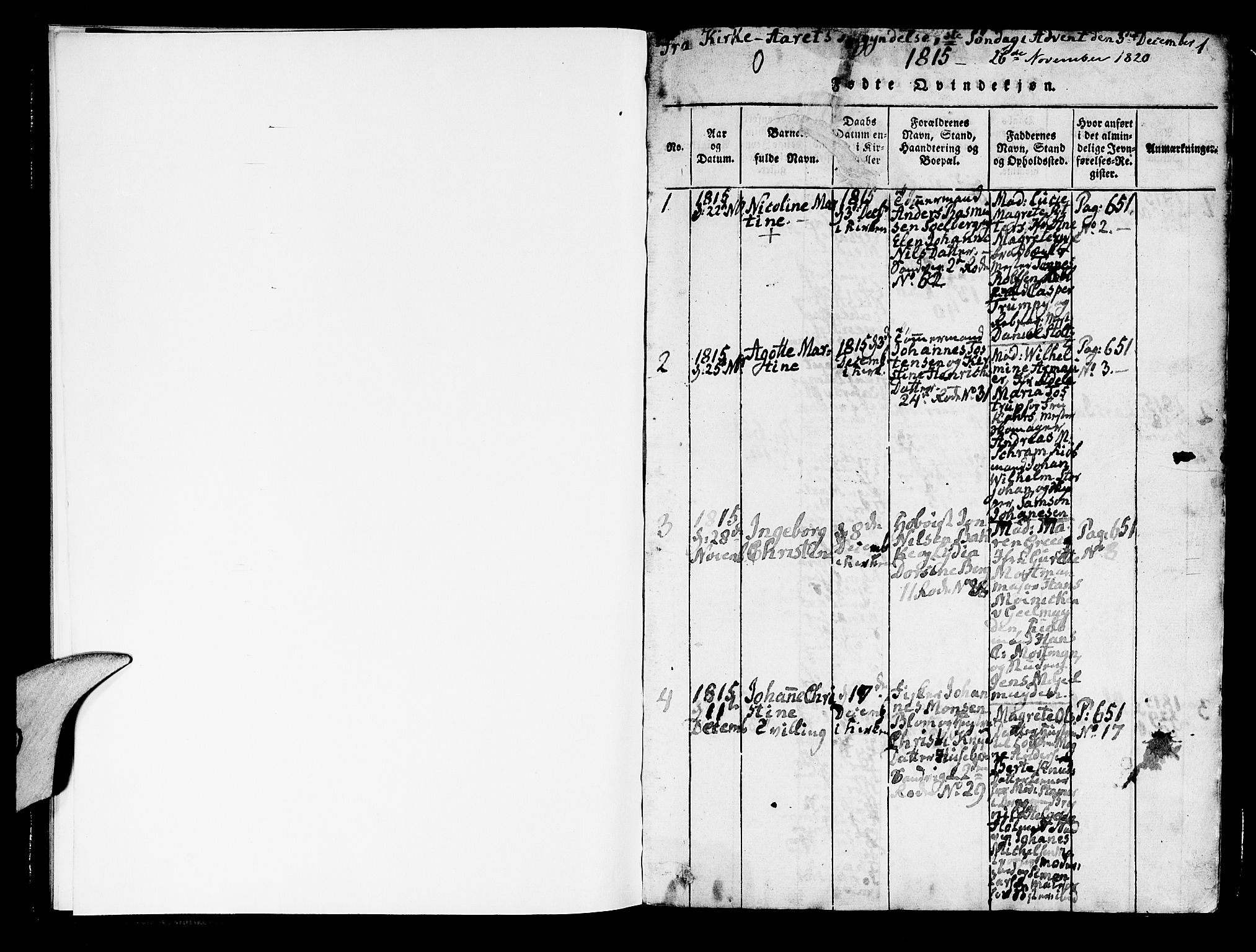 Korskirken sokneprestembete, SAB/A-76101/H/Hab: Klokkerbok nr. A 1b, 1815-1821, s. 0-1
