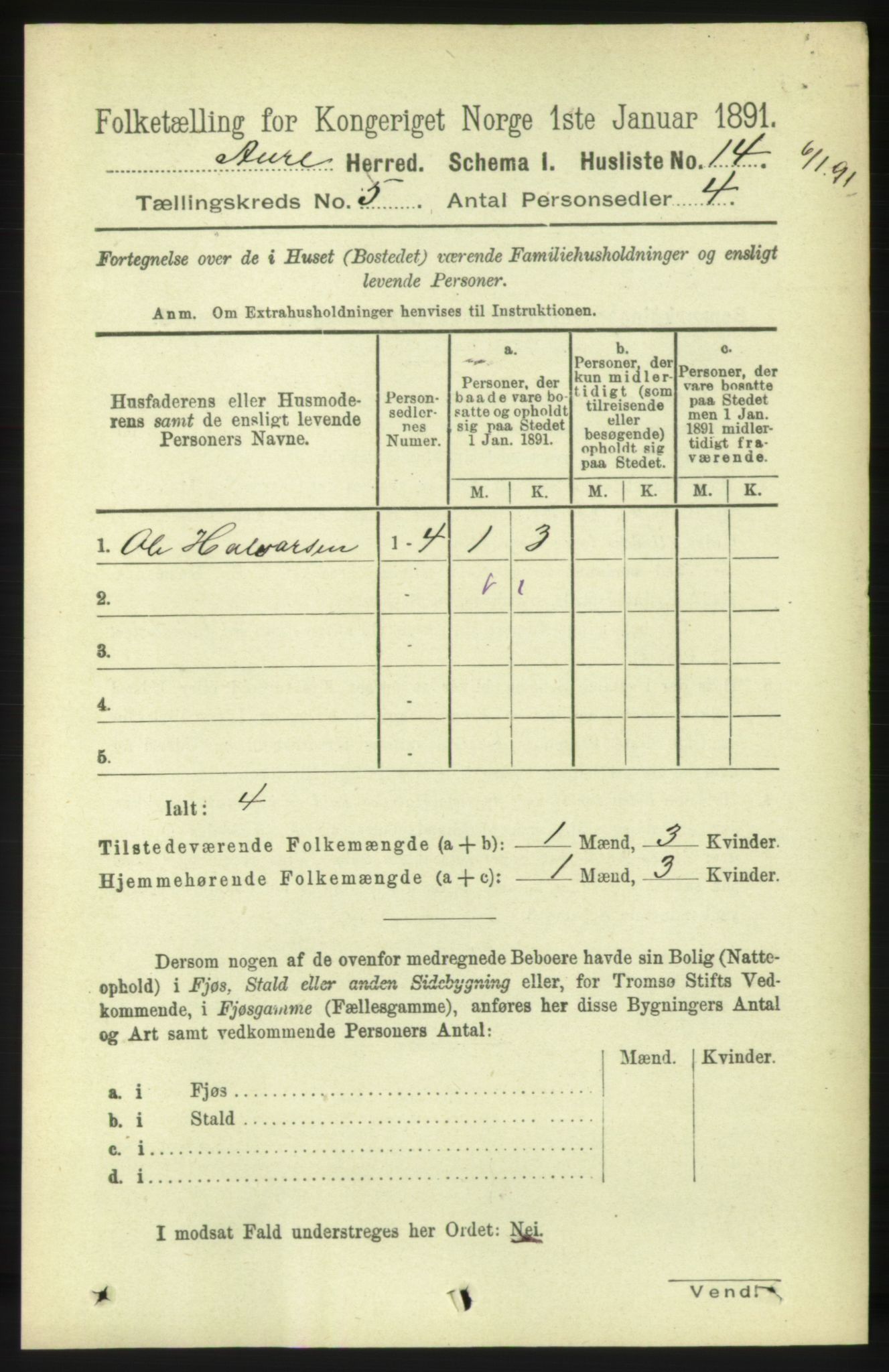 RA, Folketelling 1891 for 1569 Aure herred, 1891, s. 2626