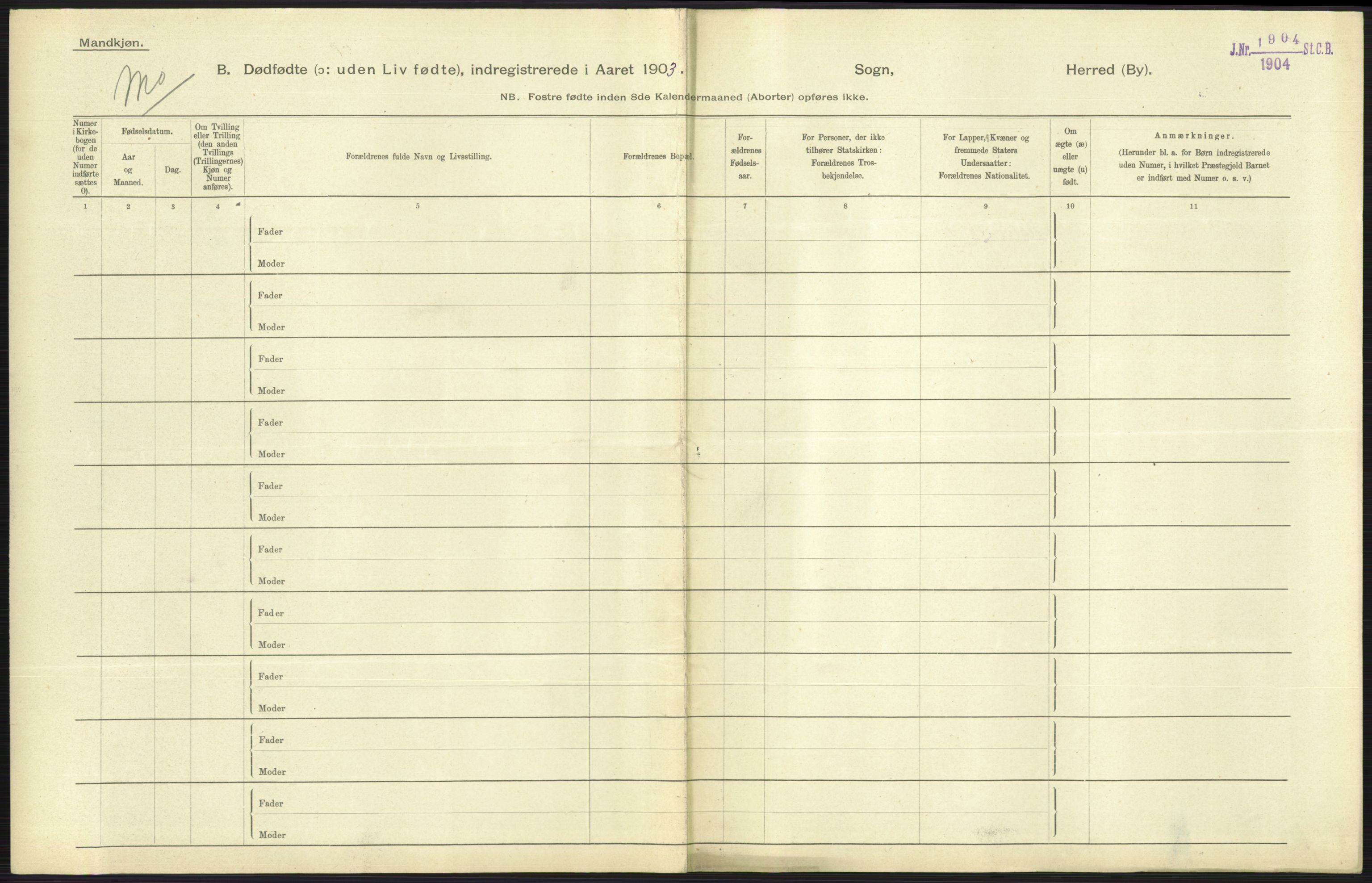 Statistisk sentralbyrå, Sosiodemografiske emner, Befolkning, RA/S-2228/D/Df/Dfa/Dfaa/L0024: Smålenenes - Stavanger amt: Dødfødte. Bygder., 1903, s. 391