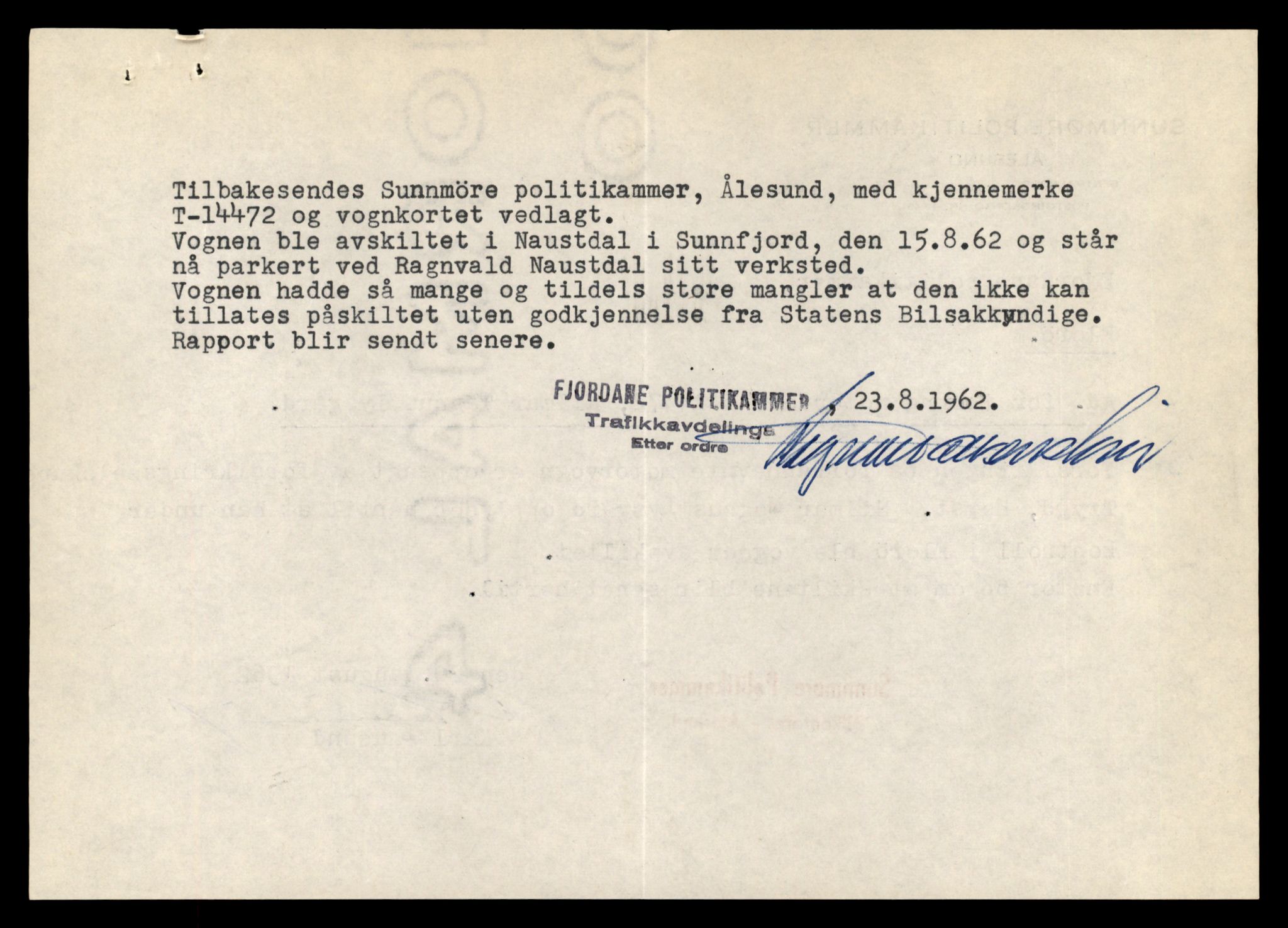 Møre og Romsdal vegkontor - Ålesund trafikkstasjon, AV/SAT-A-4099/F/Fe/L0046: Registreringskort for kjøretøy T 14445 - T 14579, 1927-1998