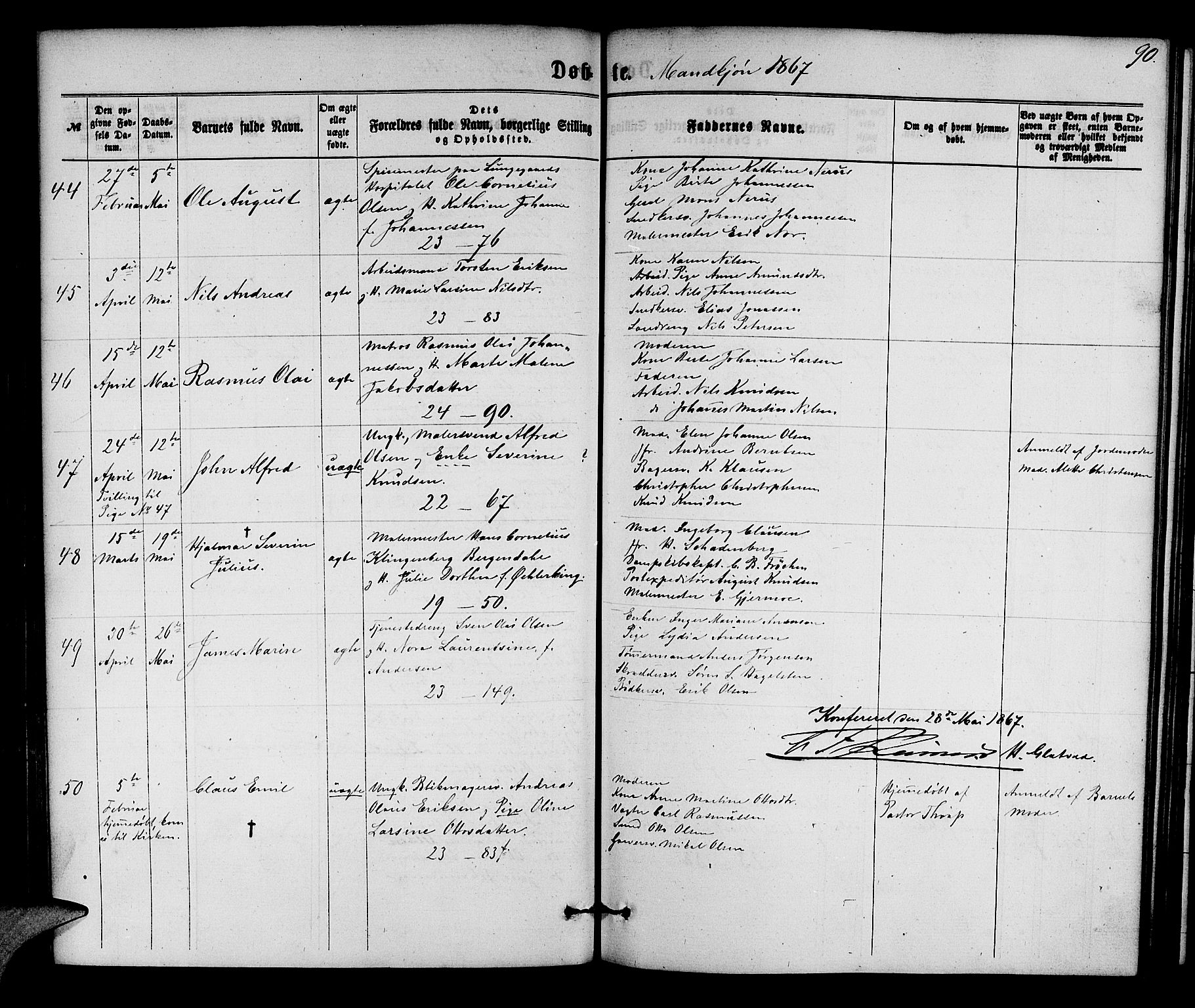 Korskirken sokneprestembete, AV/SAB-A-76101/H/Hab: Klokkerbok nr. B 5, 1863-1868, s. 90