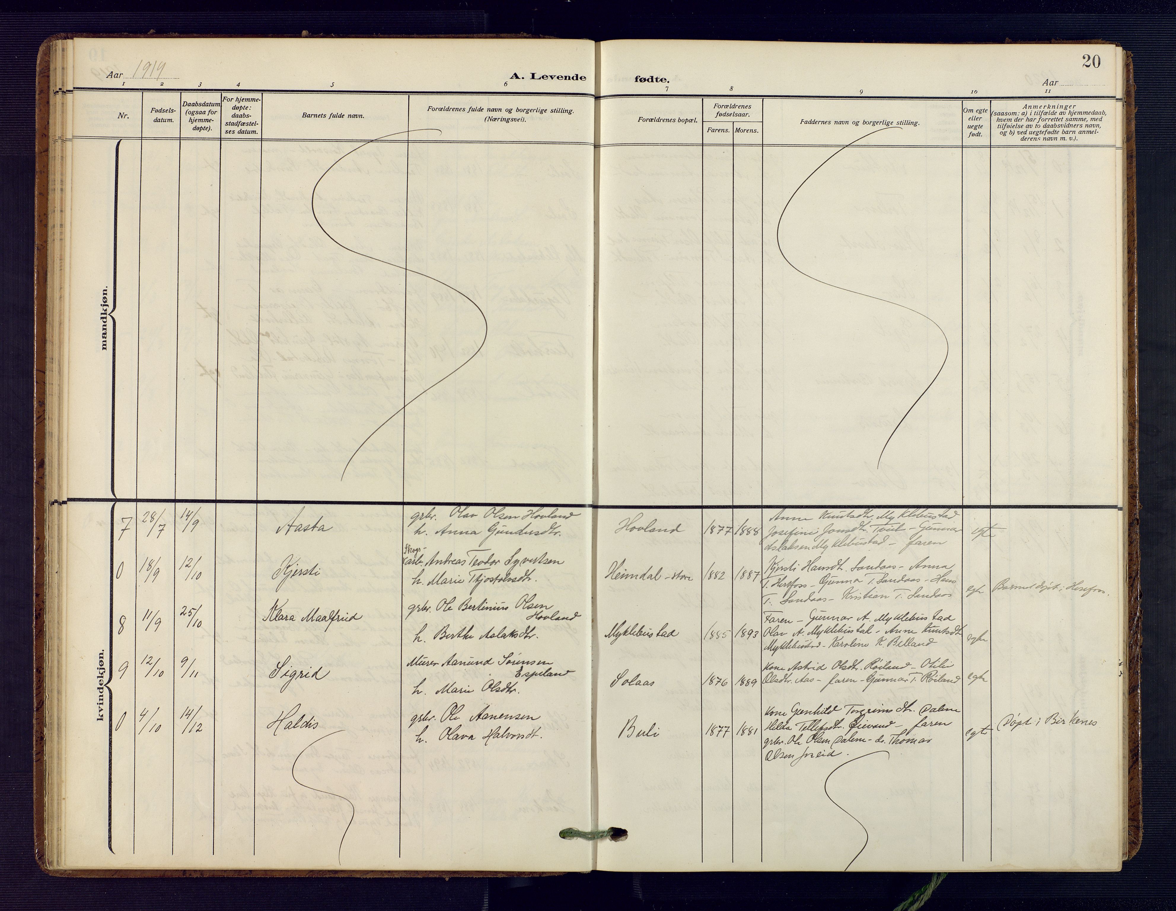 Herefoss sokneprestkontor, SAK/1111-0019/F/Fa/Fab/L0005: Ministerialbok nr. A 5, 1910-1932, s. 20