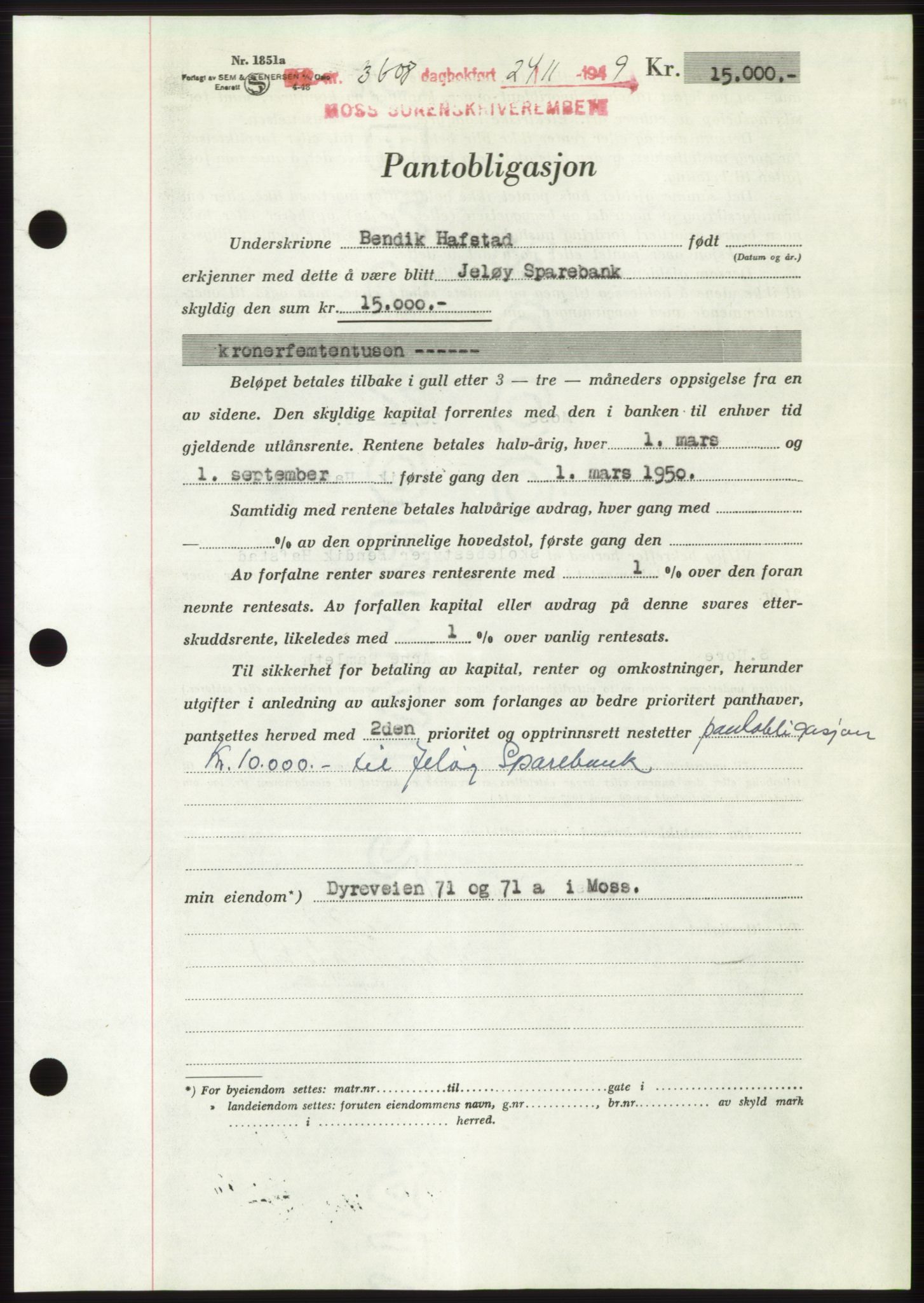 Moss sorenskriveri, SAO/A-10168: Pantebok nr. B23, 1949-1950, Dagboknr: 3608/1949