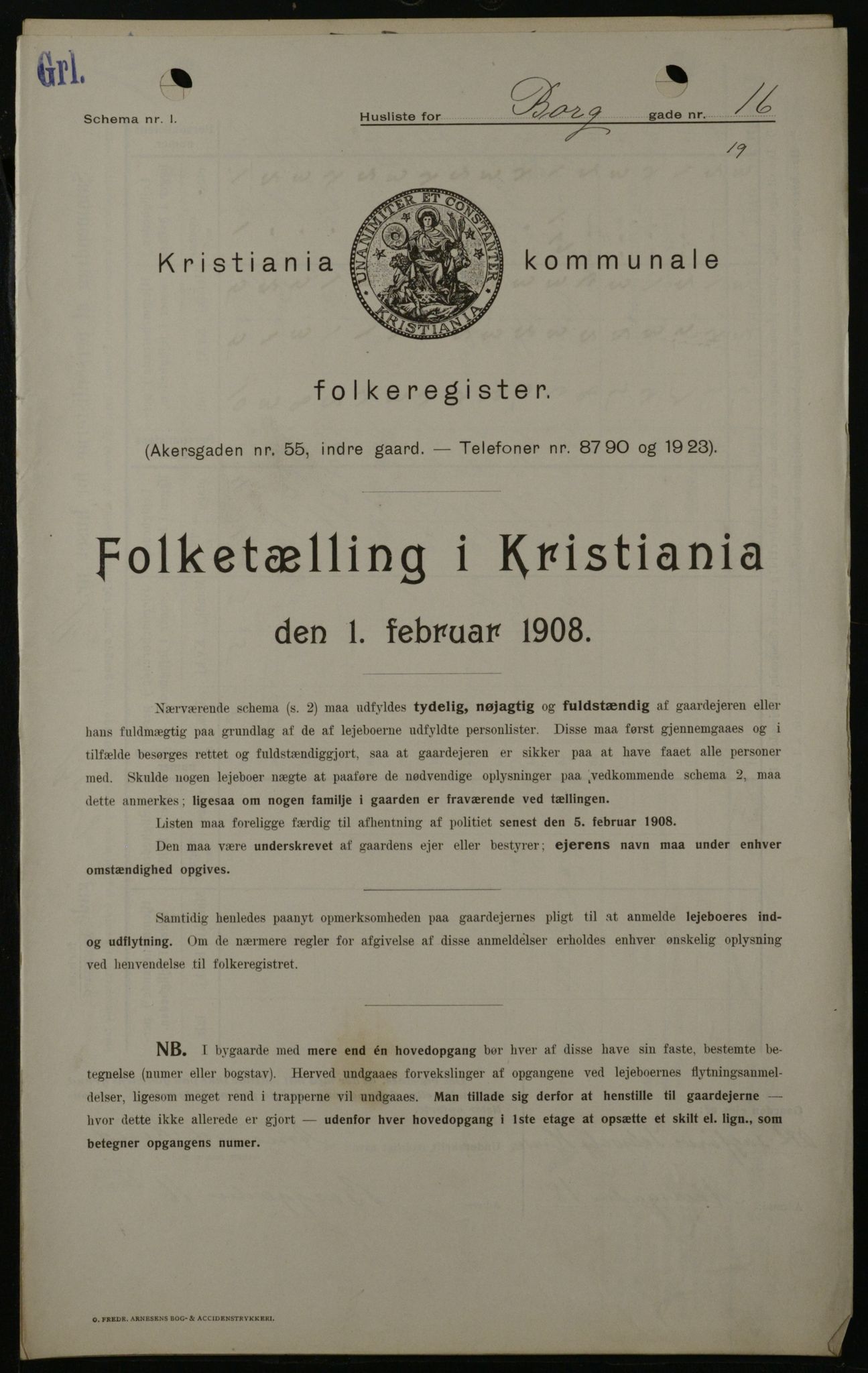 OBA, Kommunal folketelling 1.2.1908 for Kristiania kjøpstad, 1908, s. 7691