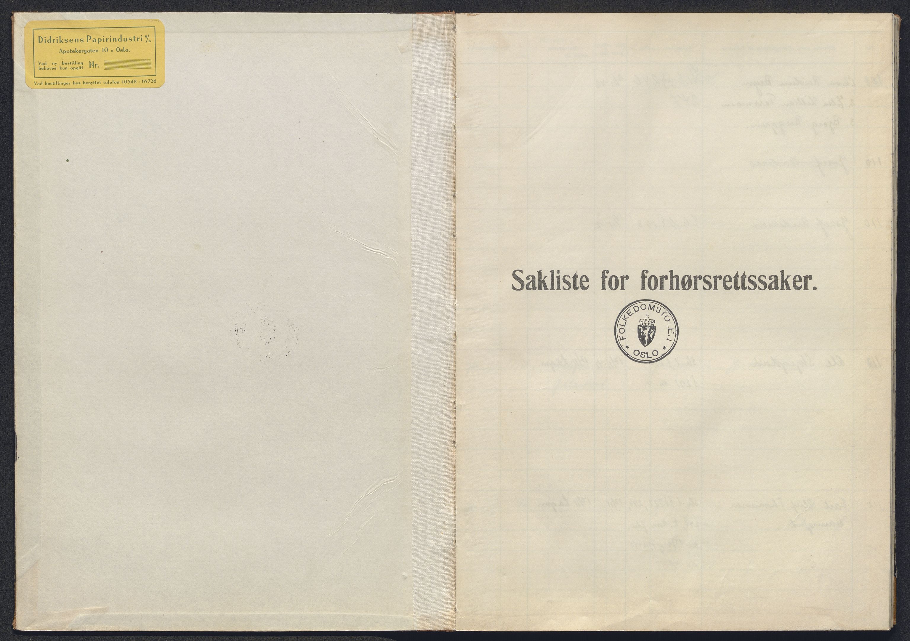 Folkedomstolen, AV/RA-S-1544/D/Dc/L0001/0002: Forhørsrettssaker / Sakliste for forhørsrettssaker, 1942-1945