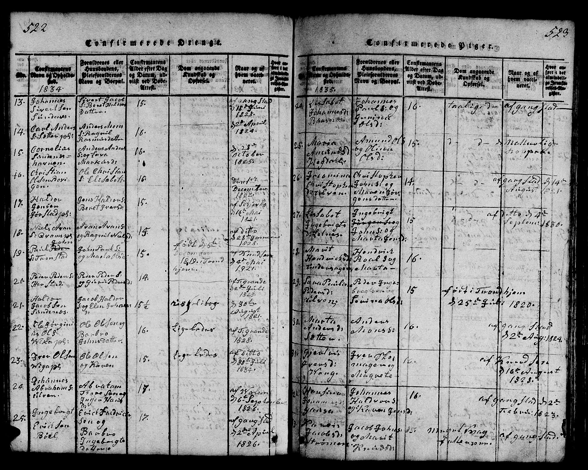 Ministerialprotokoller, klokkerbøker og fødselsregistre - Nord-Trøndelag, AV/SAT-A-1458/730/L0298: Klokkerbok nr. 730C01, 1816-1849, s. 522-523
