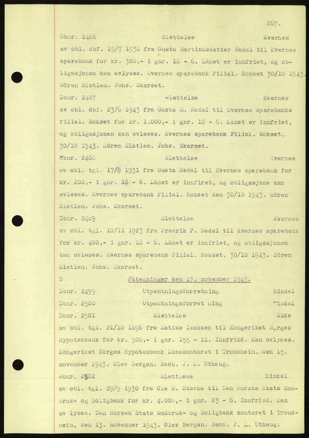 Nordmøre sorenskriveri, AV/SAT-A-4132/1/2/2Ca: Pantebok nr. C81, 1940-1945, Dagboknr: 2486/1943