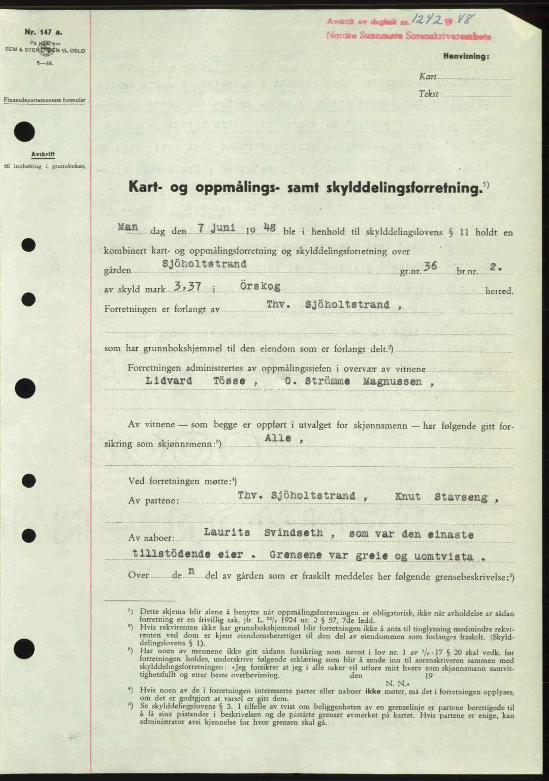 Nordre Sunnmøre sorenskriveri, AV/SAT-A-0006/1/2/2C/2Ca: Pantebok nr. A28, 1948-1948, Dagboknr: 1242/1948