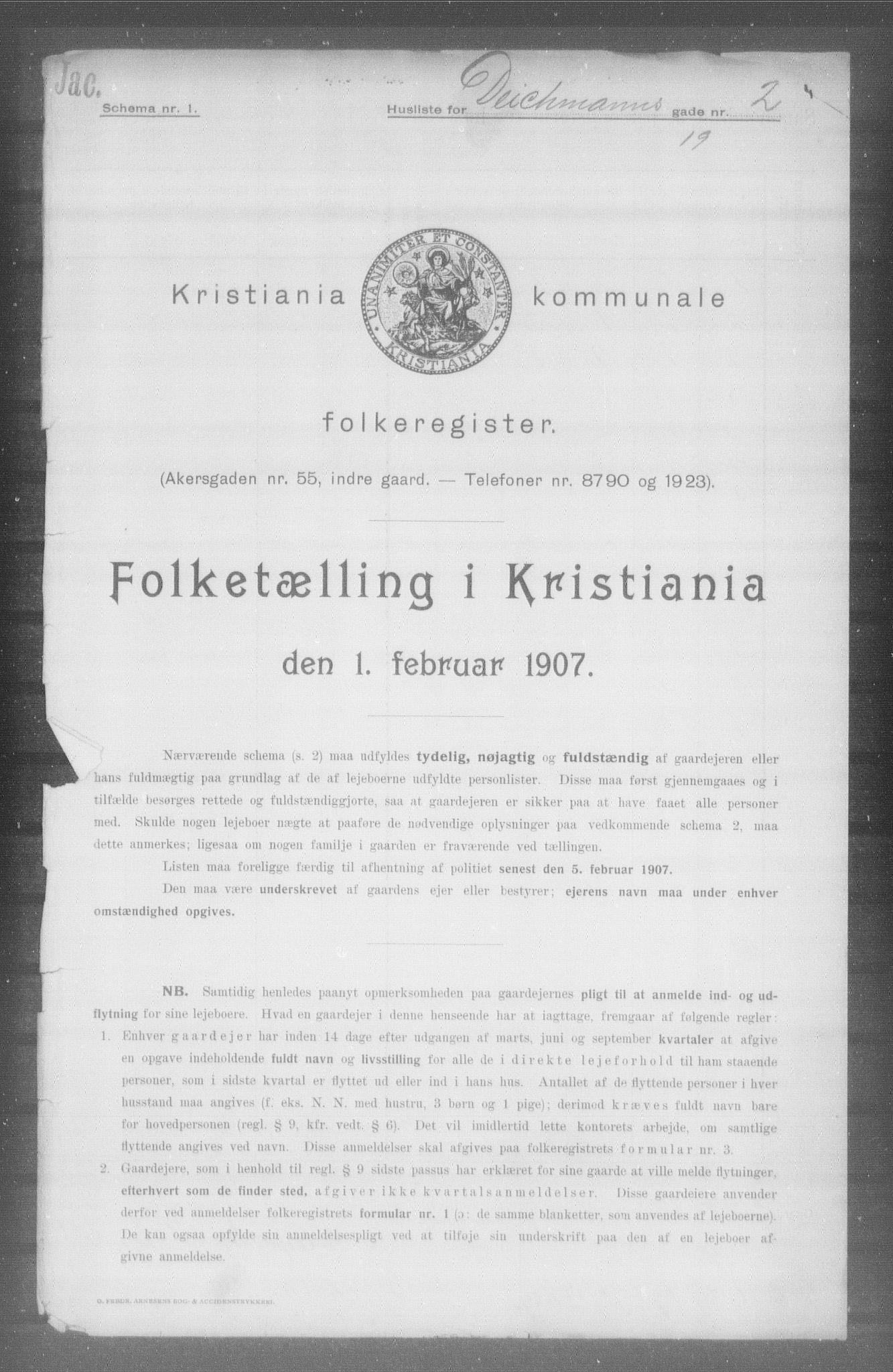 OBA, Kommunal folketelling 1.2.1907 for Kristiania kjøpstad, 1907, s. 7821