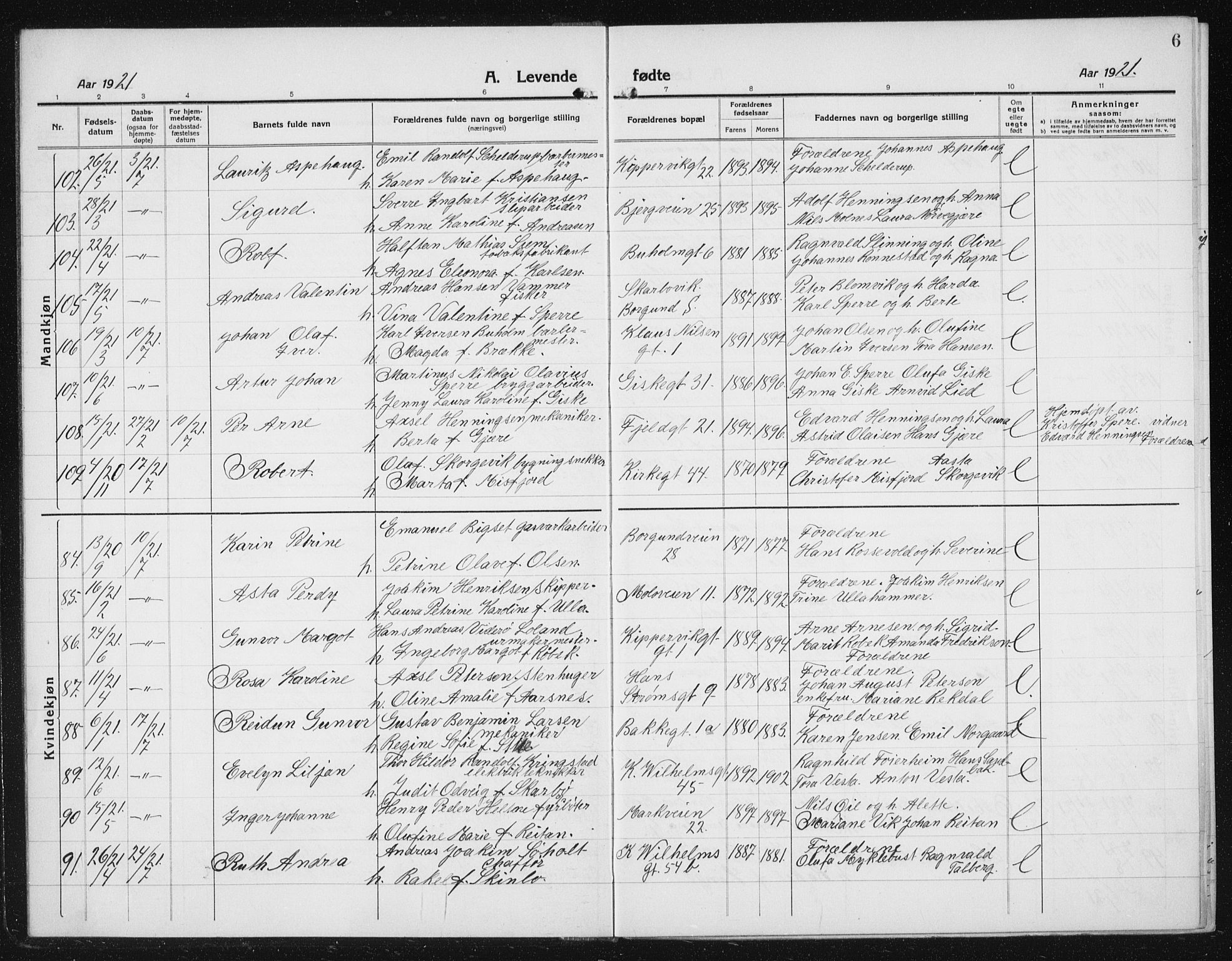 Ministerialprotokoller, klokkerbøker og fødselsregistre - Møre og Romsdal, AV/SAT-A-1454/529/L0475: Klokkerbok nr. 529C12, 1921-1934, s. 6