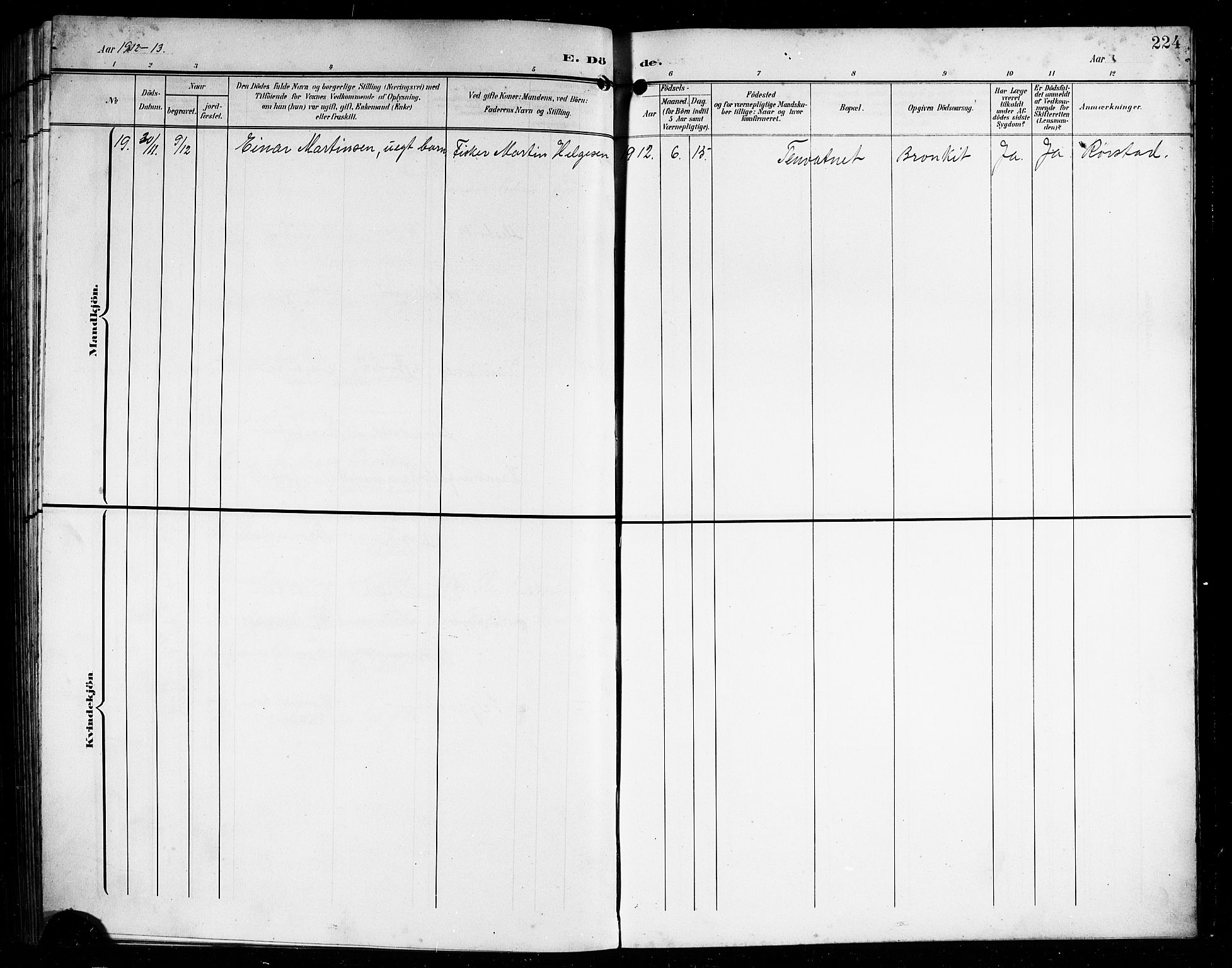 Ministerialprotokoller, klokkerbøker og fødselsregistre - Nordland, AV/SAT-A-1459/854/L0786: Klokkerbok nr. 854C02, 1901-1912, s. 224