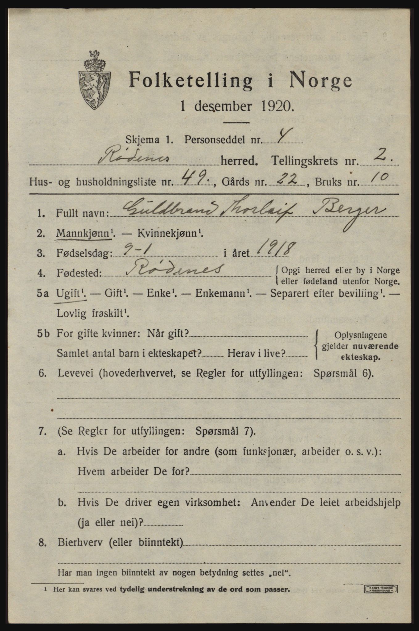 SAO, Folketelling 1920 for 0120 Rødenes herred, 1920, s. 1576