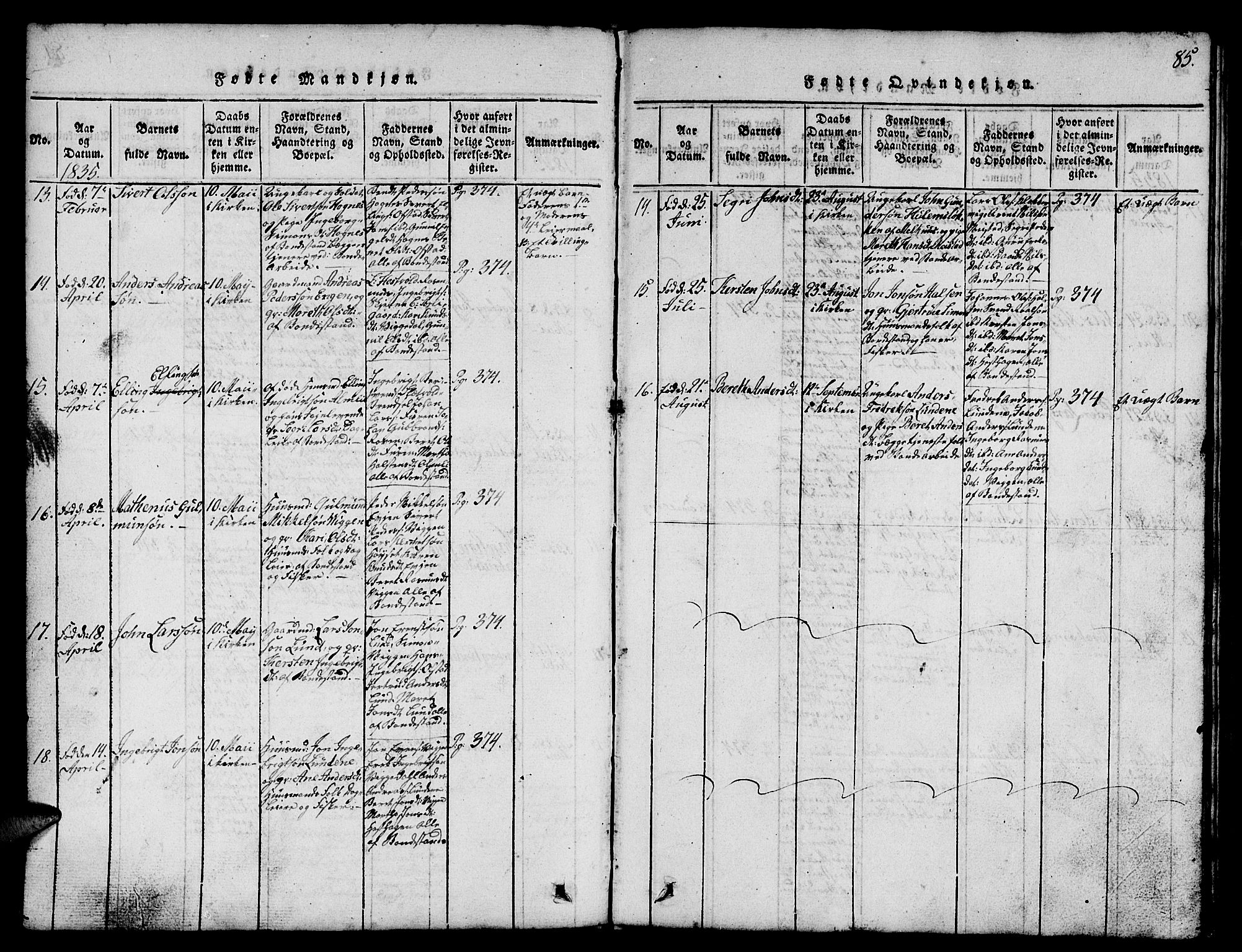 Ministerialprotokoller, klokkerbøker og fødselsregistre - Sør-Trøndelag, SAT/A-1456/665/L0776: Klokkerbok nr. 665C01, 1817-1837, s. 85