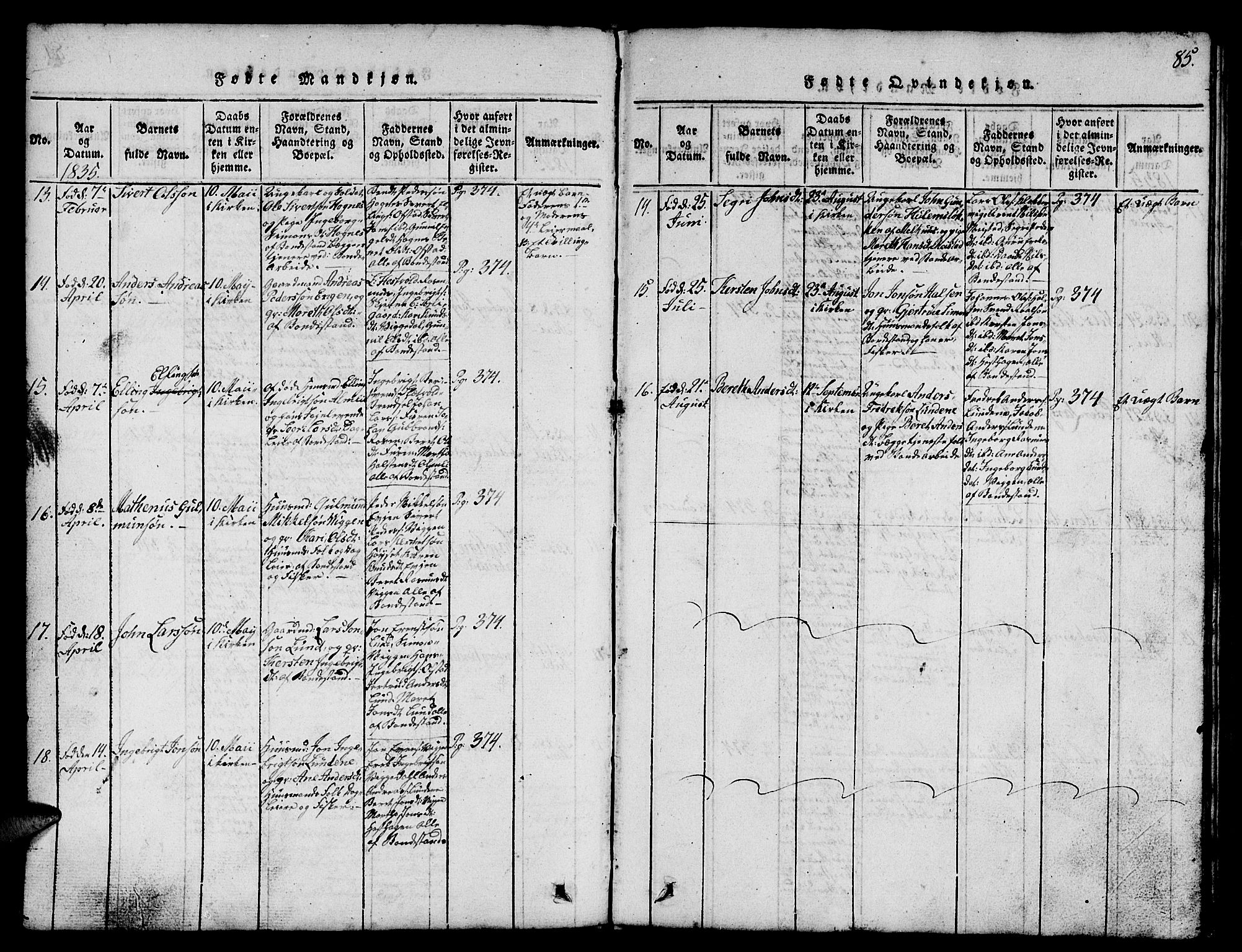 Ministerialprotokoller, klokkerbøker og fødselsregistre - Sør-Trøndelag, AV/SAT-A-1456/665/L0776: Klokkerbok nr. 665C01, 1817-1837, s. 85