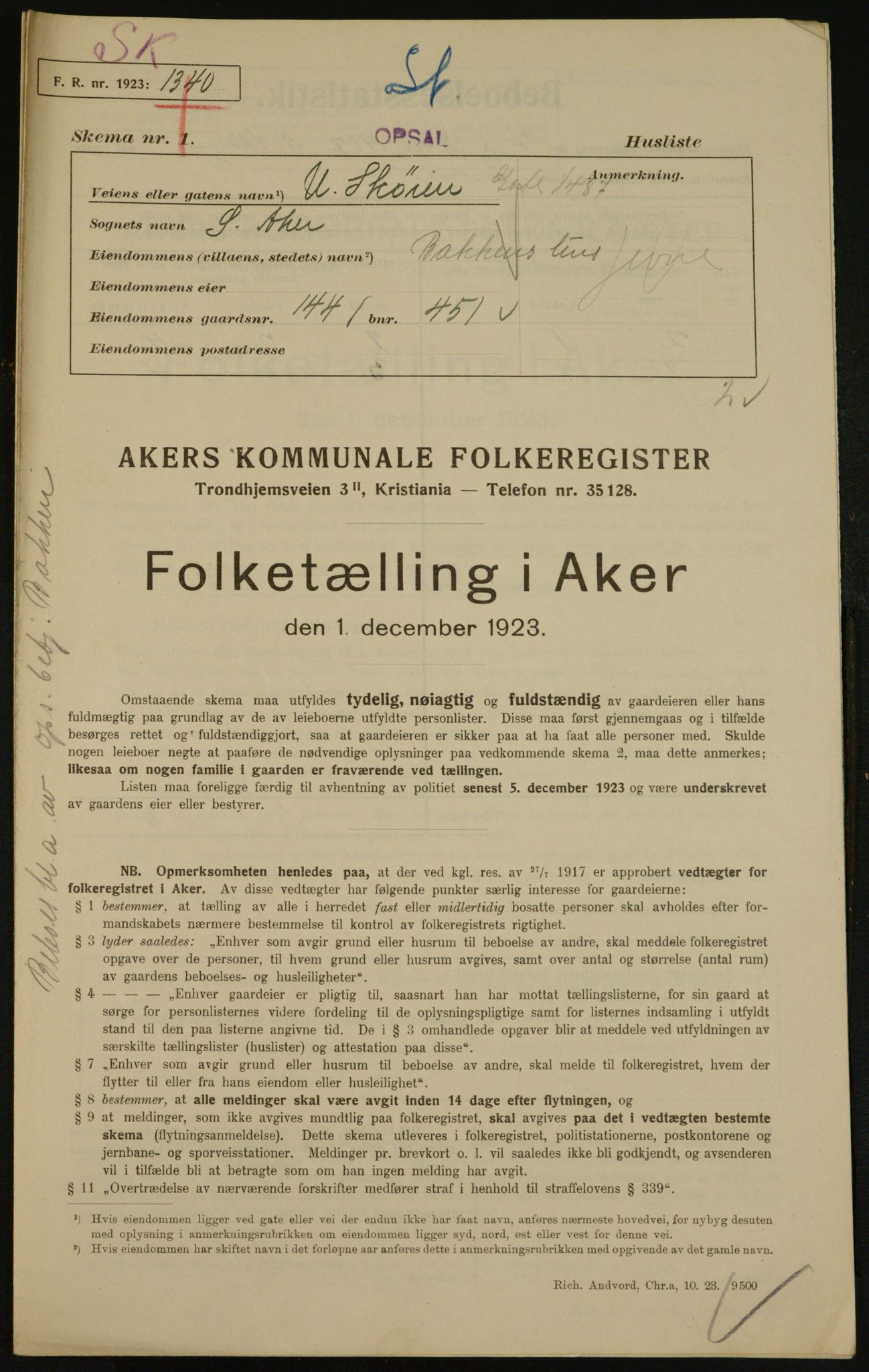 , Kommunal folketelling 1.12.1923 for Aker, 1923, s. 30903