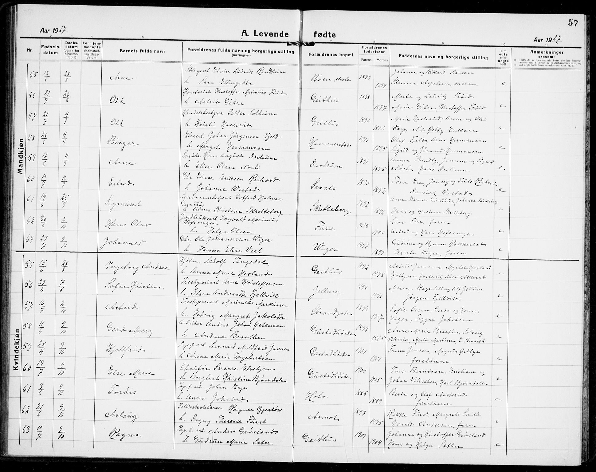 Modum kirkebøker, AV/SAKO-A-234/G/Ga/L0012: Klokkerbok nr. I 12, 1923-1933, s. 57