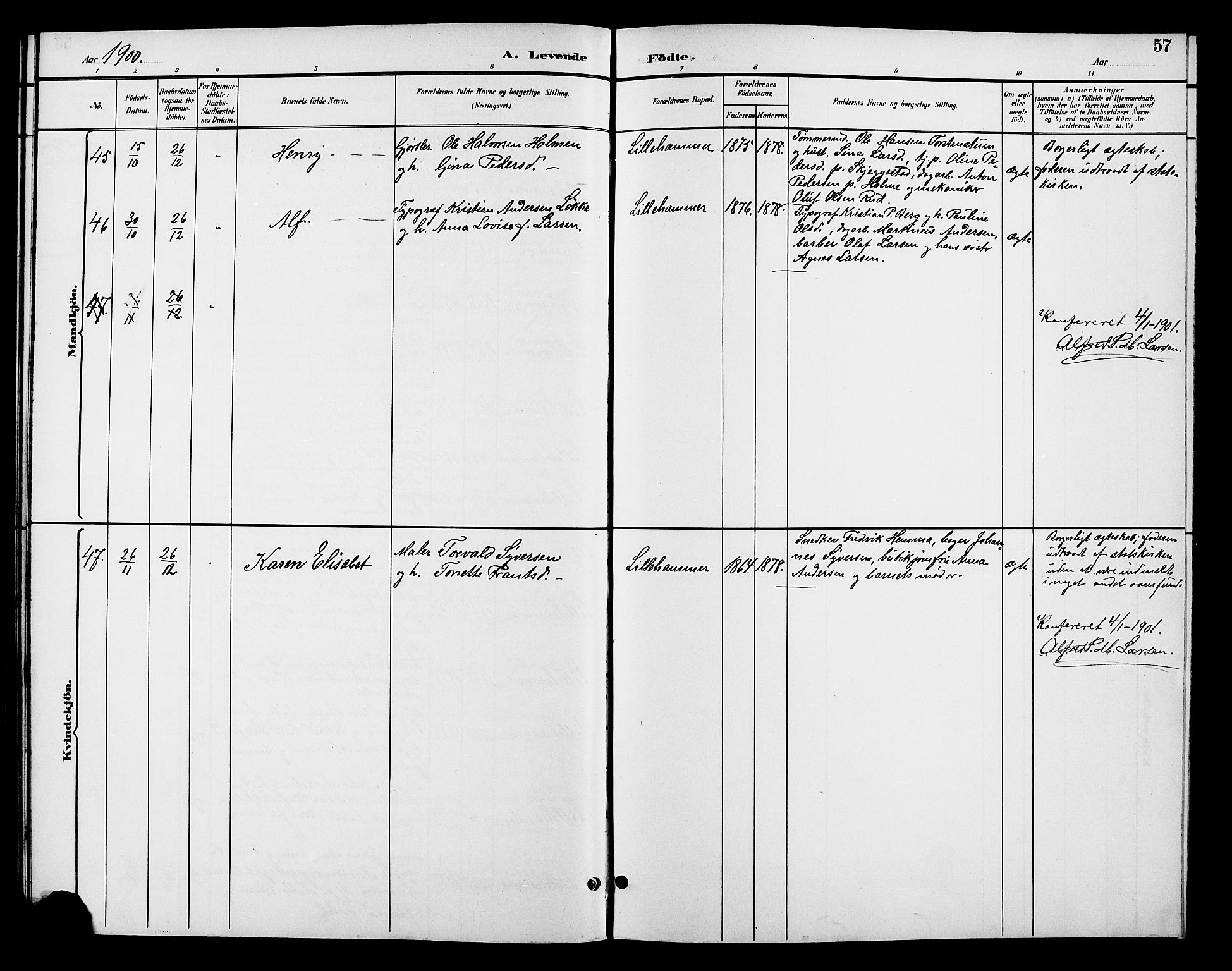 Fåberg prestekontor, SAH/PREST-086/H/Ha/Hab/L0008: Klokkerbok nr. 8, 1891-1900, s. 57