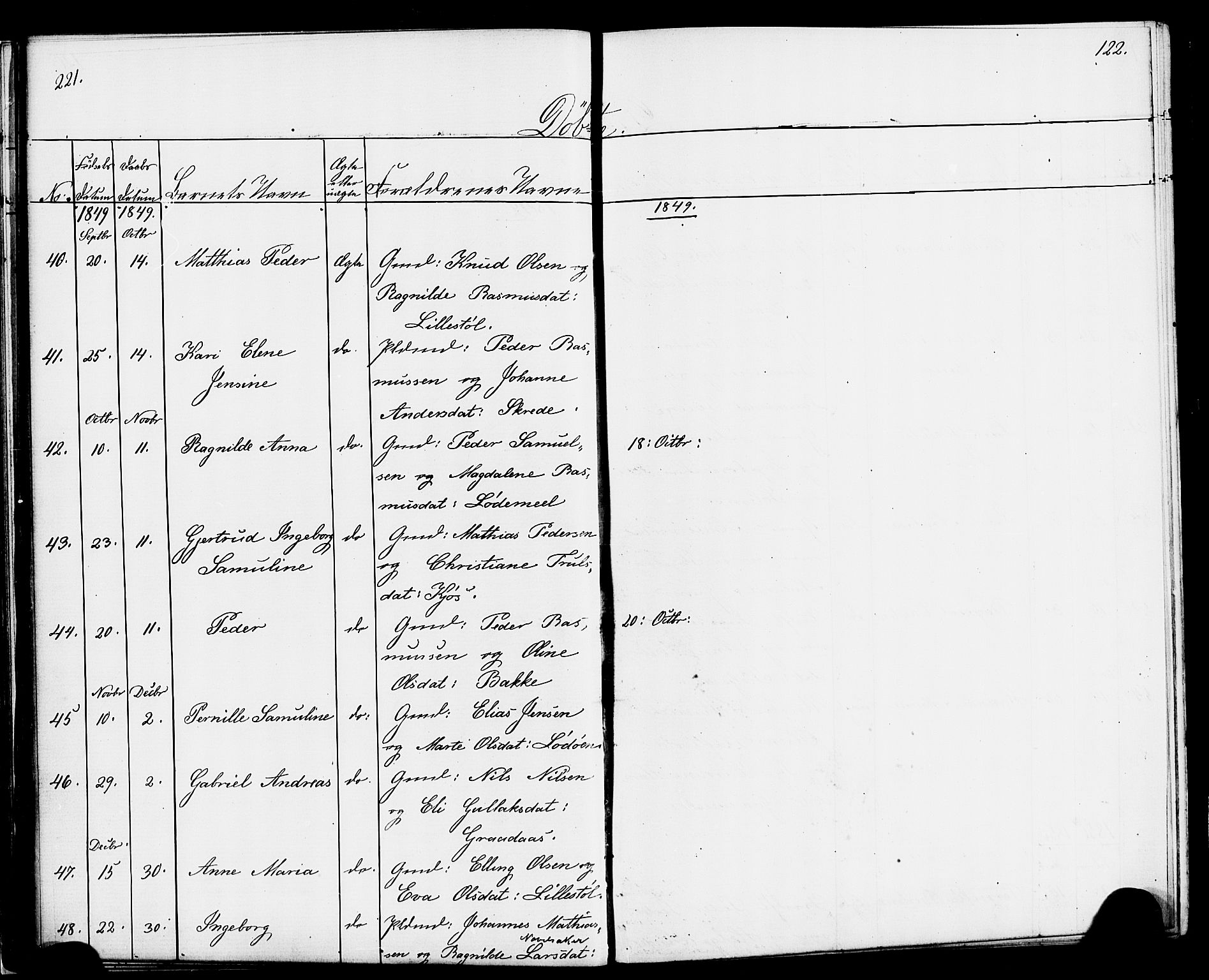 Hornindal sokneprestembete, SAB/A-82401/H/Haa/Haaa/L0001: Ministerialbok nr. A 1, 1837-1866, s. 122-123
