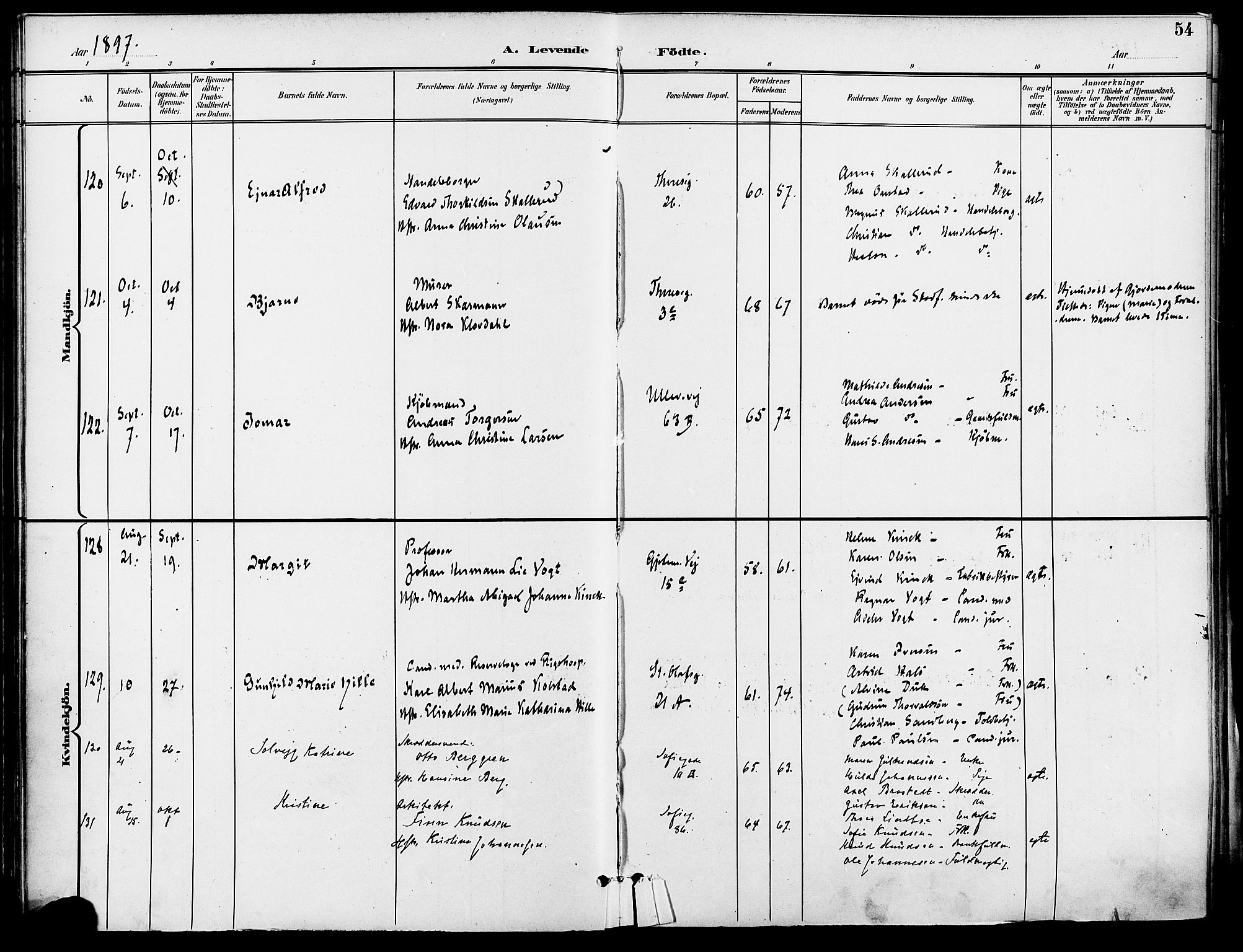 Gamle Aker prestekontor Kirkebøker, AV/SAO-A-10617a/F/L0011: Ministerialbok nr. 11, 1896-1901, s. 54