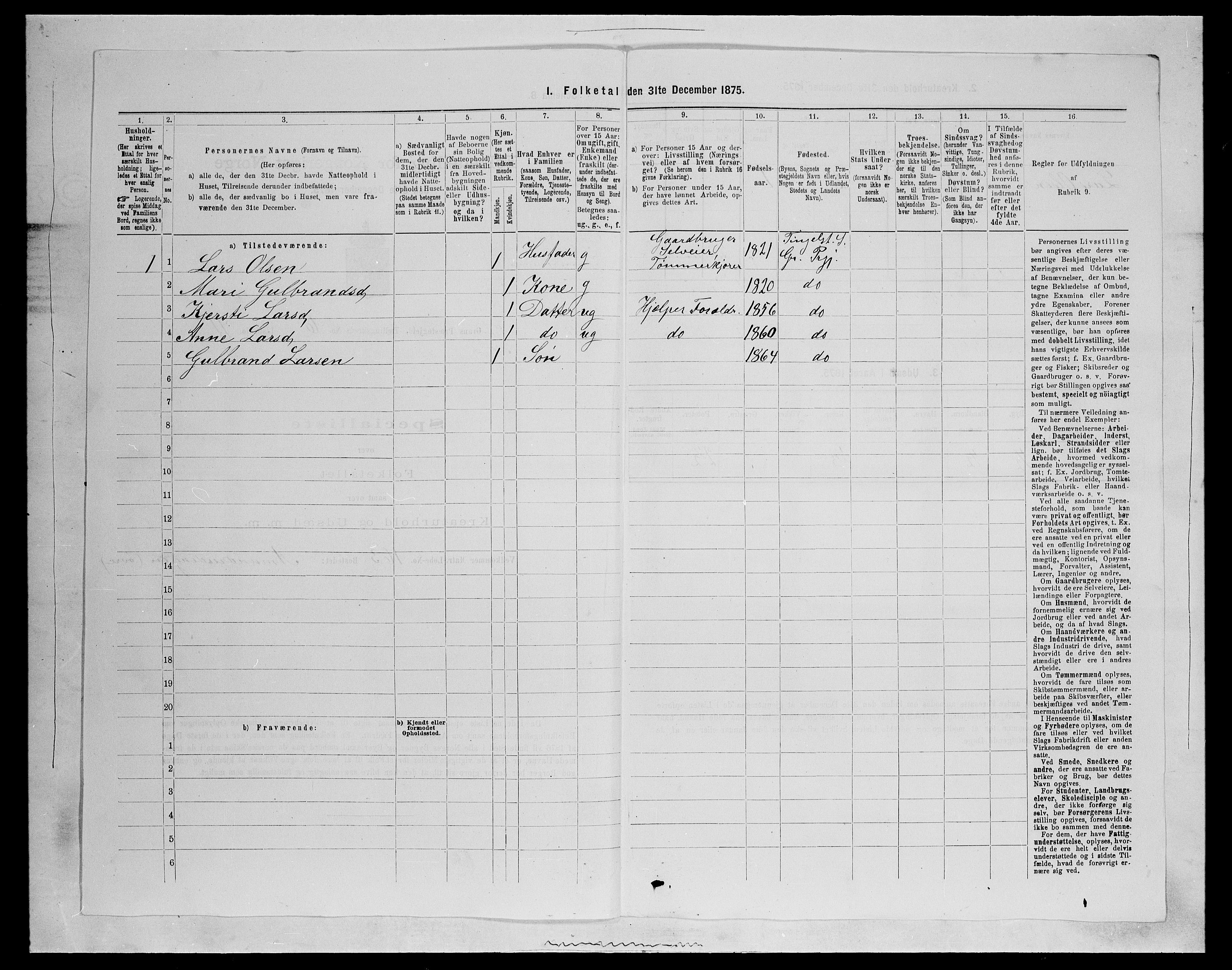 SAH, Folketelling 1875 for 0534P Gran prestegjeld, 1875, s. 1042