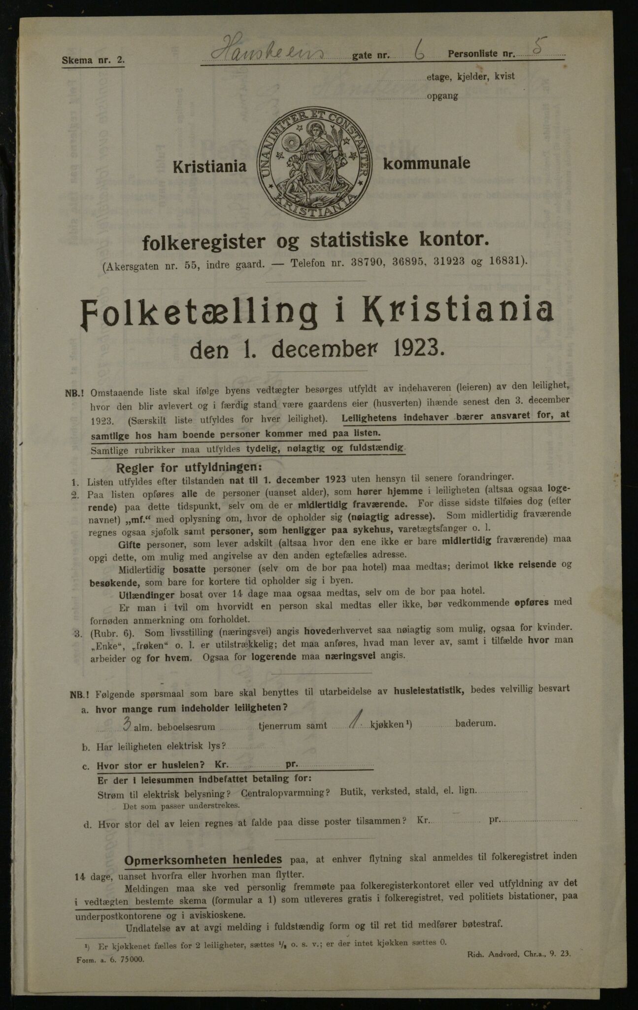 OBA, Kommunal folketelling 1.12.1923 for Kristiania, 1923, s. 38991