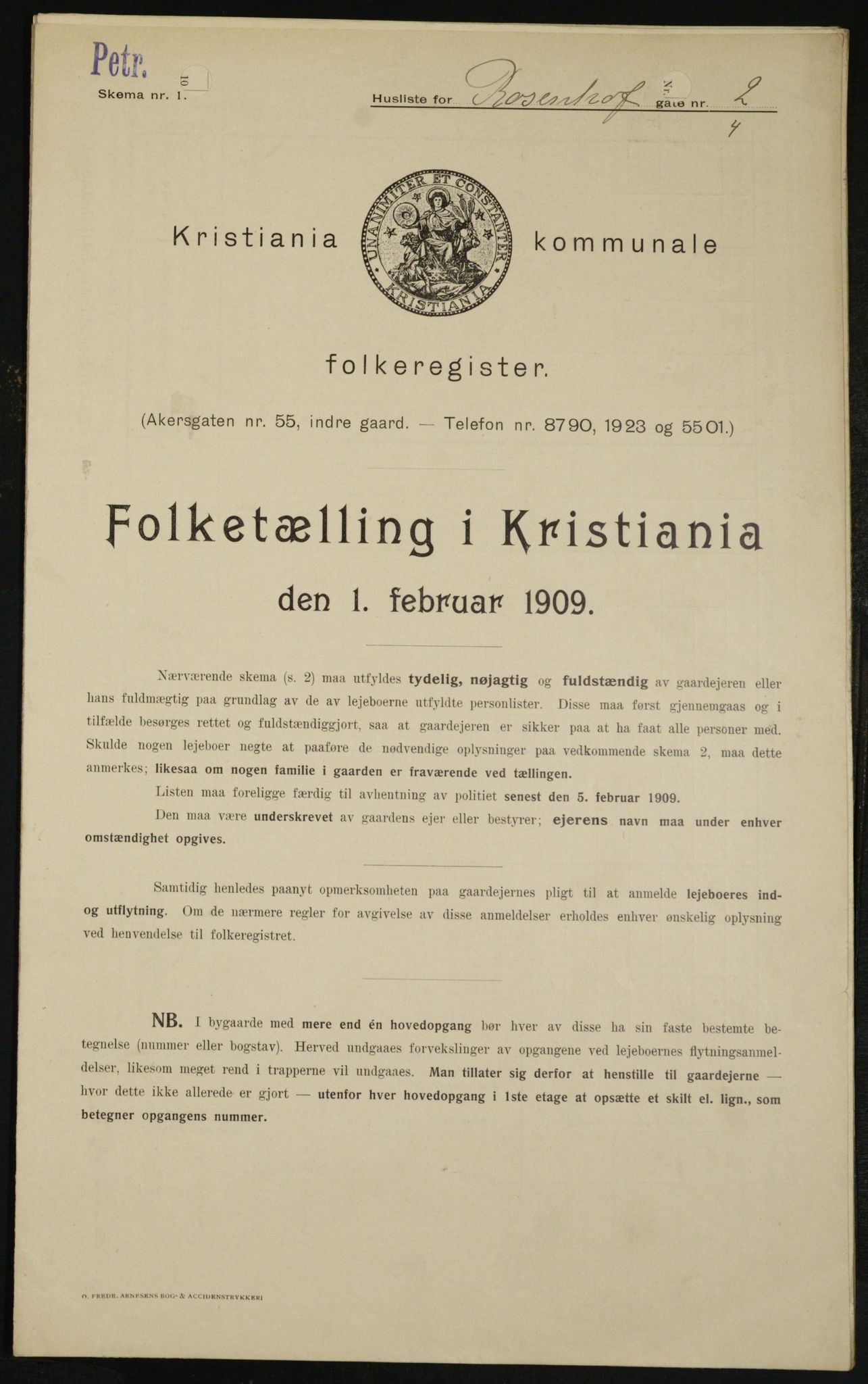 OBA, Kommunal folketelling 1.2.1909 for Kristiania kjøpstad, 1909, s. 75852