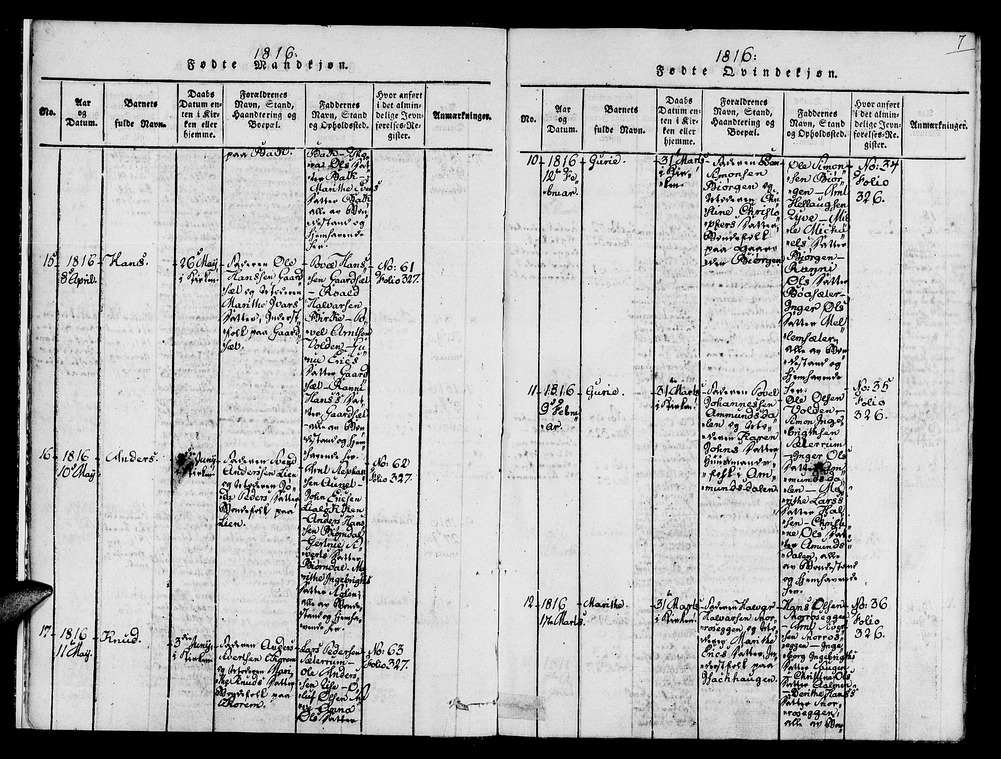 Ministerialprotokoller, klokkerbøker og fødselsregistre - Sør-Trøndelag, AV/SAT-A-1456/678/L0895: Ministerialbok nr. 678A05 /1, 1816-1821, s. 7