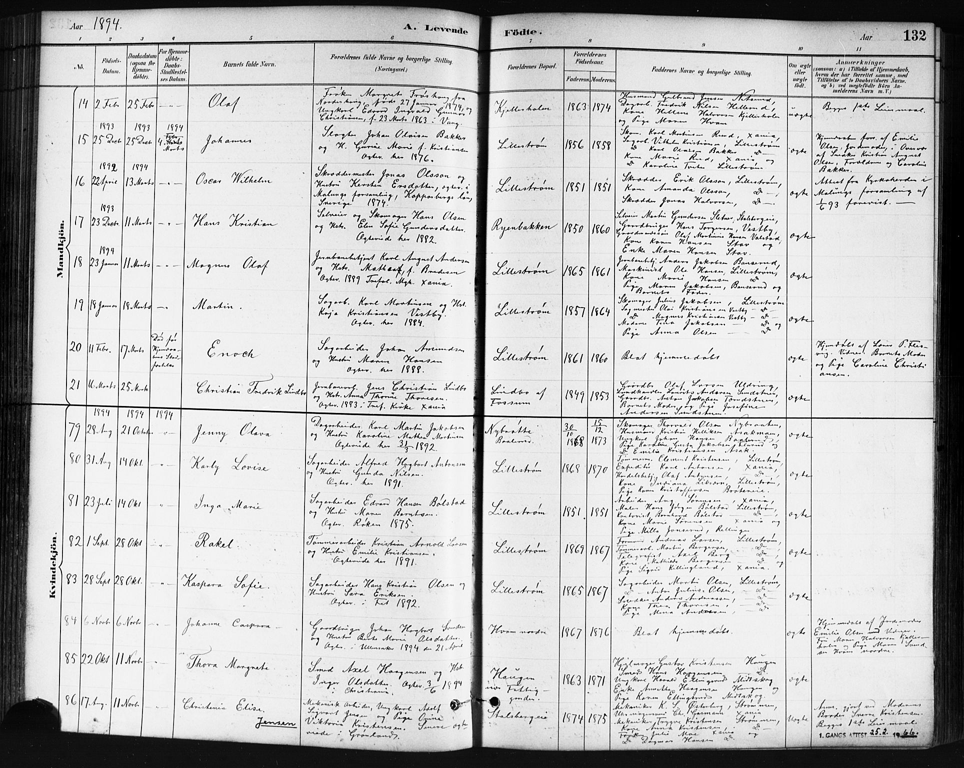 Skedsmo prestekontor Kirkebøker, AV/SAO-A-10033a/G/Ga/L0004: Klokkerbok nr. I 4, 1883-1895, s. 132
