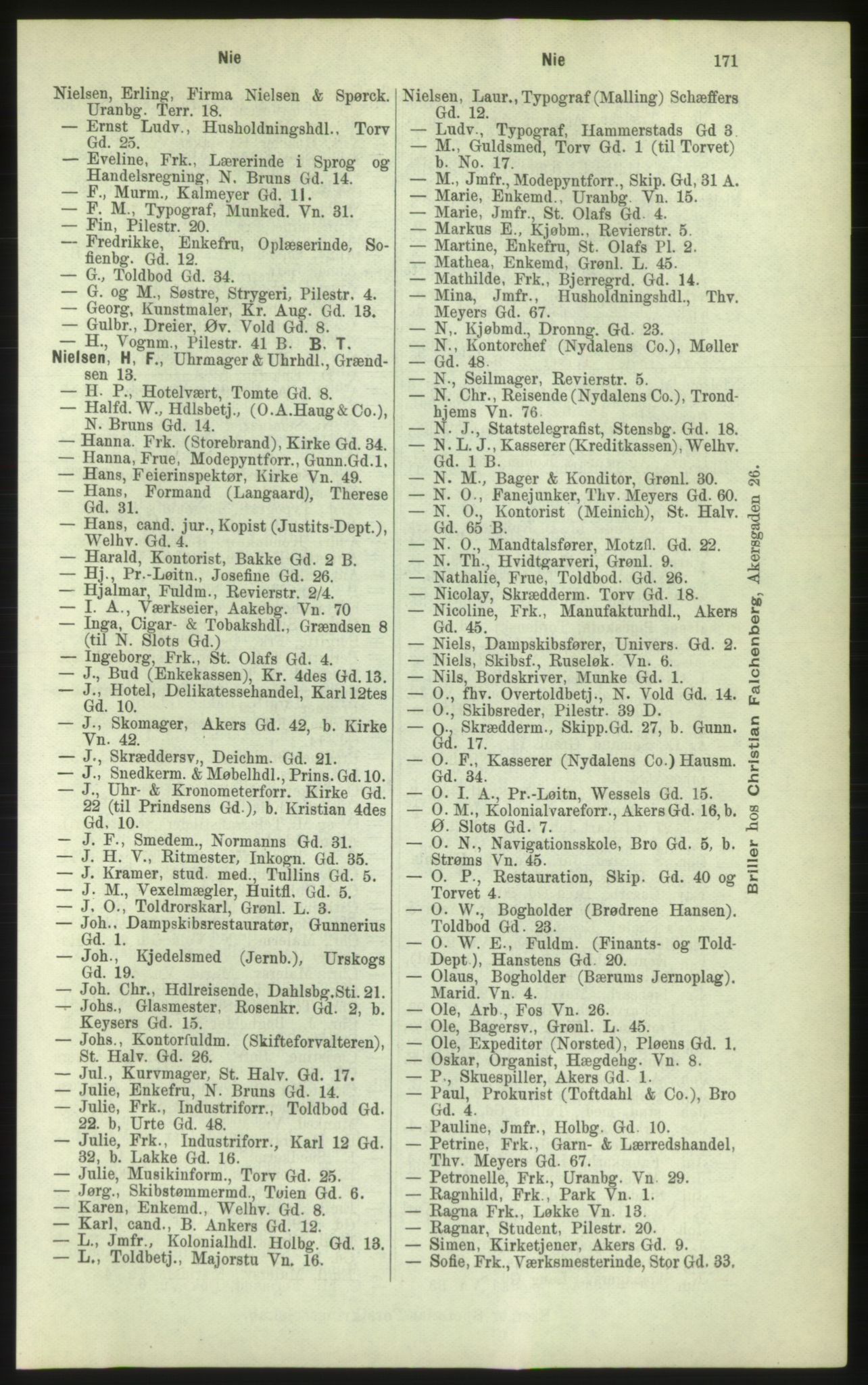 Kristiania/Oslo adressebok, PUBL/-, 1884, s. 171