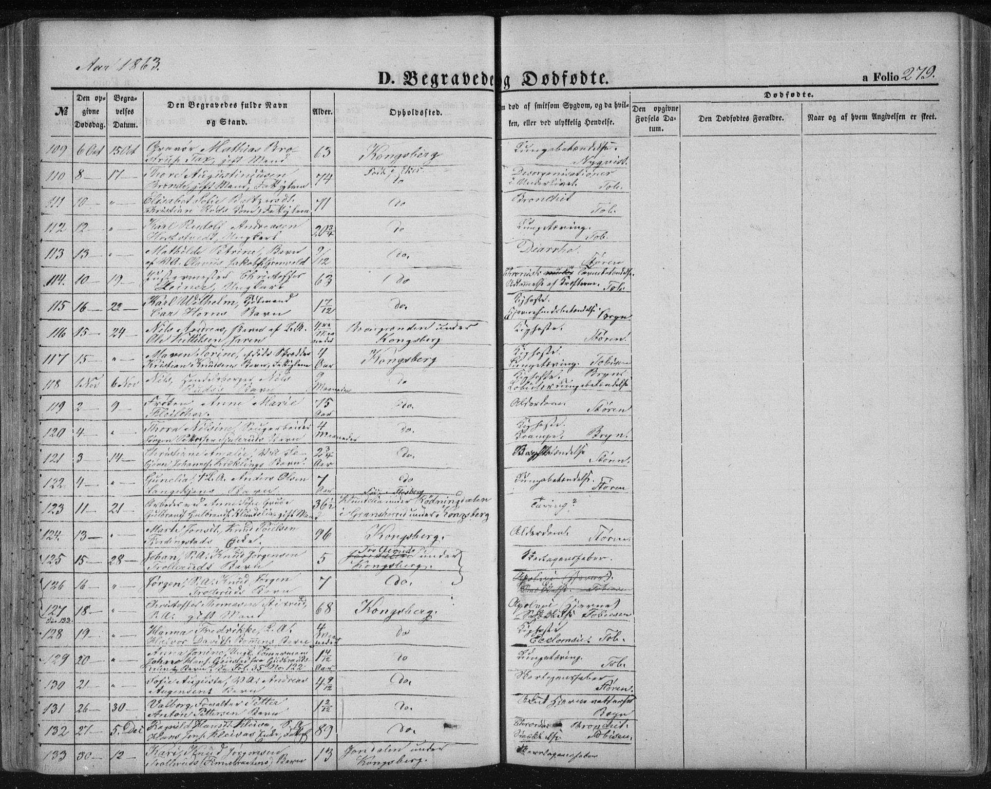 Kongsberg kirkebøker, AV/SAKO-A-22/F/Fa/L0010: Ministerialbok nr. I 10, 1859-1875, s. 279