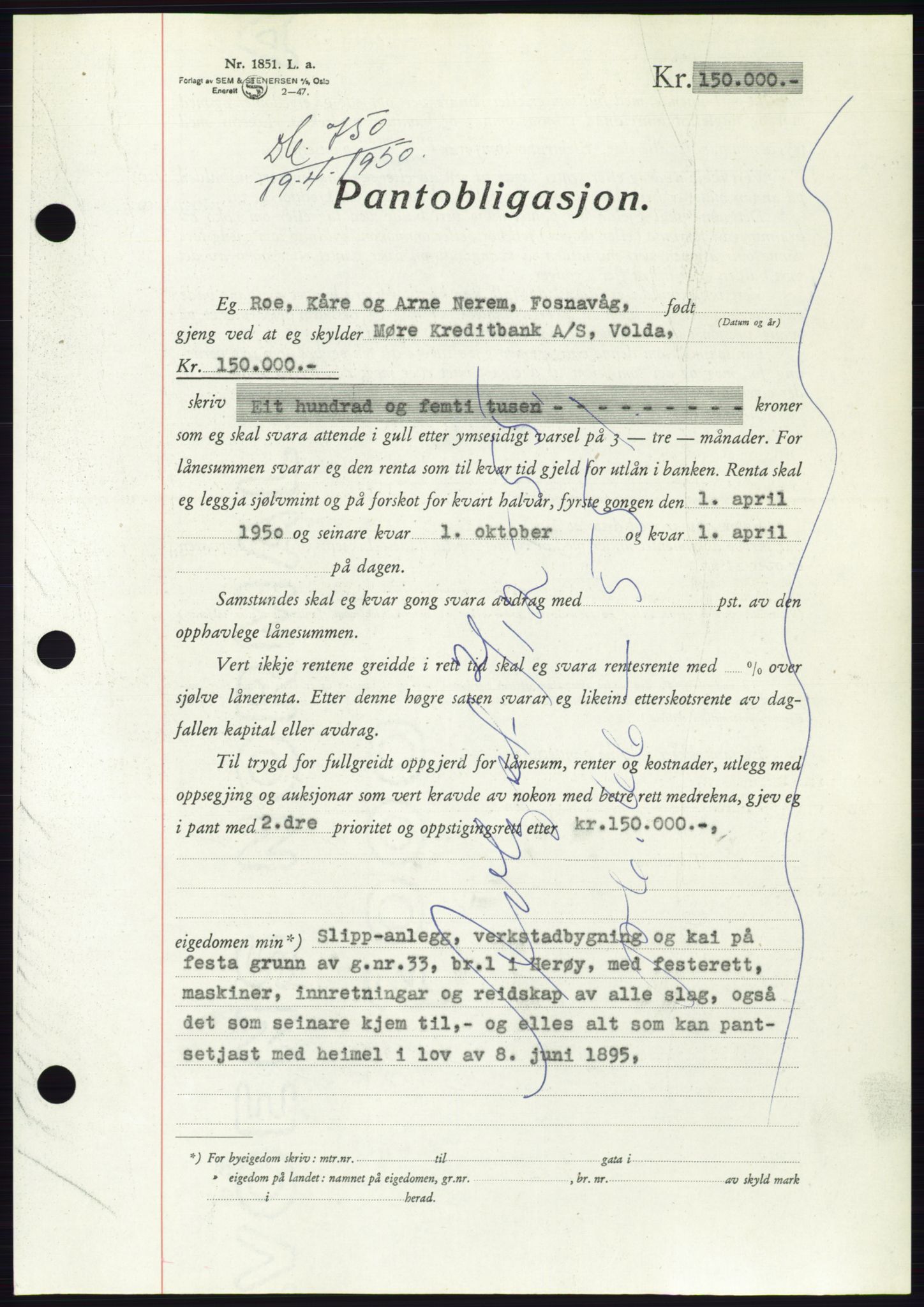 Søre Sunnmøre sorenskriveri, SAT/A-4122/1/2/2C/L0118: Pantebok nr. 6B, 1949-1950, Dagboknr: 750/1950