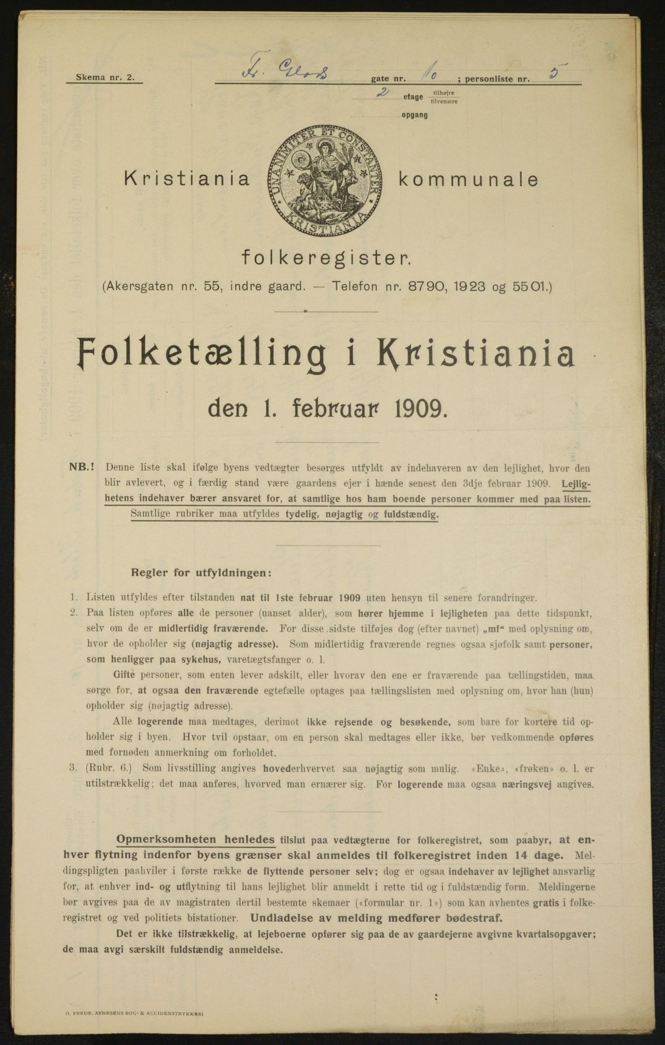 OBA, Kommunal folketelling 1.2.1909 for Kristiania kjøpstad, 1909, s. 24043