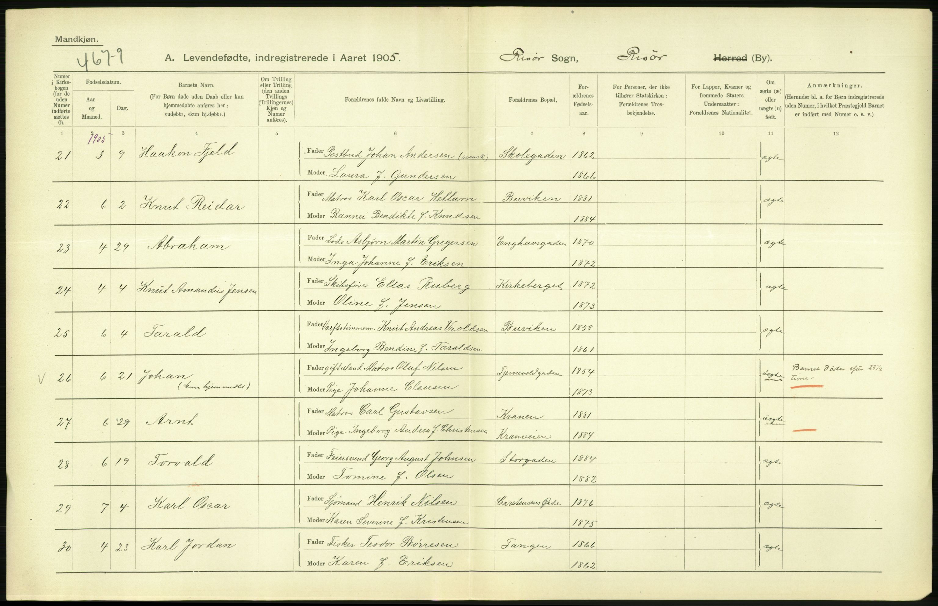 Statistisk sentralbyrå, Sosiodemografiske emner, Befolkning, RA/S-2228/D/Df/Dfa/Dfac/L0043: Bratsberg - Lister og Mandals amt: Levendefødte menn og kvinner, gifte, døde, dødfødte. Byer., 1905, s. 356