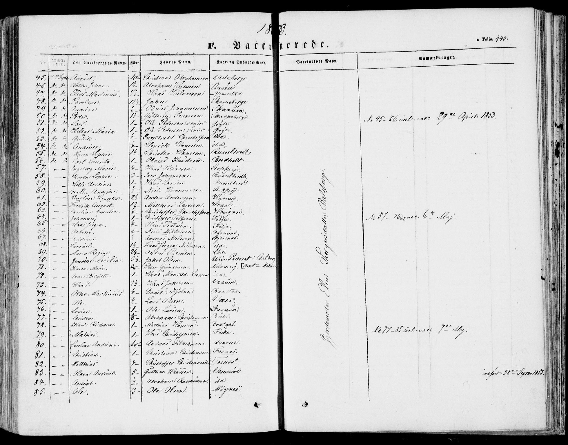 Stokke kirkebøker, AV/SAKO-A-320/F/Fa/L0007: Ministerialbok nr. I 7, 1844-1857, s. 440