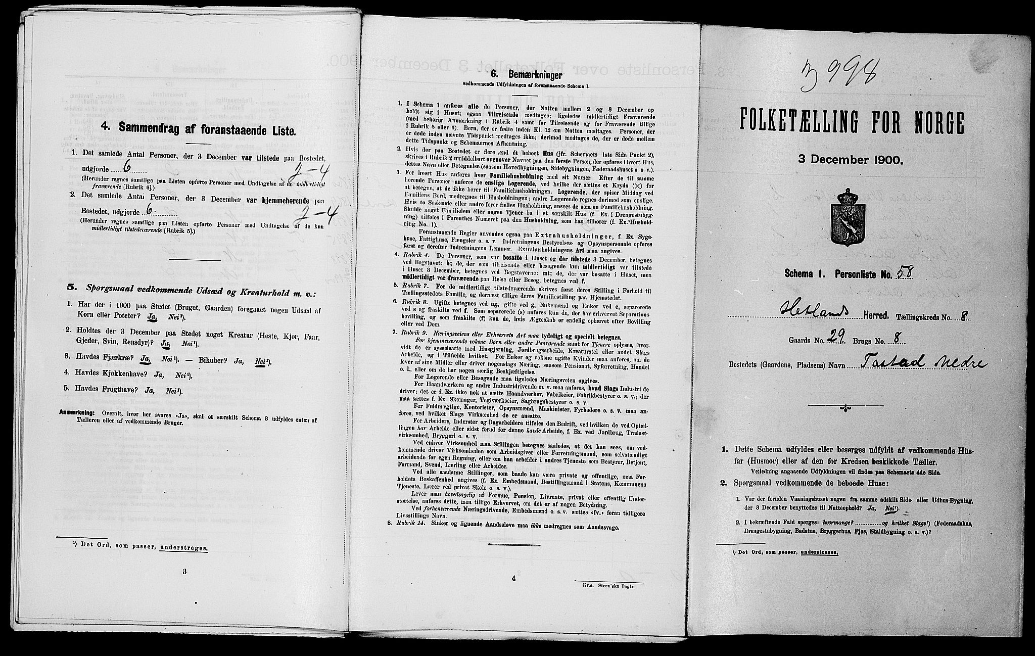 SAST, Folketelling 1900 for 1126 Hetland herred, 1900, s. 1205