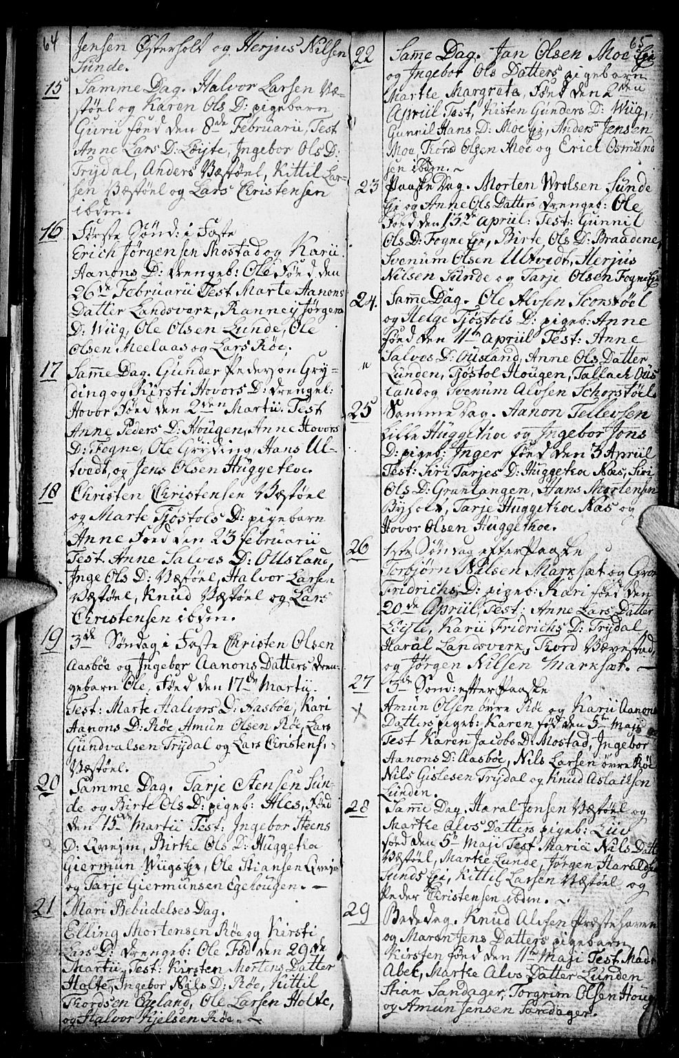 Gjerstad sokneprestkontor, AV/SAK-1111-0014/F/Fb/Fba/L0001: Klokkerbok nr. B 1, 1797-1816, s. 64-65