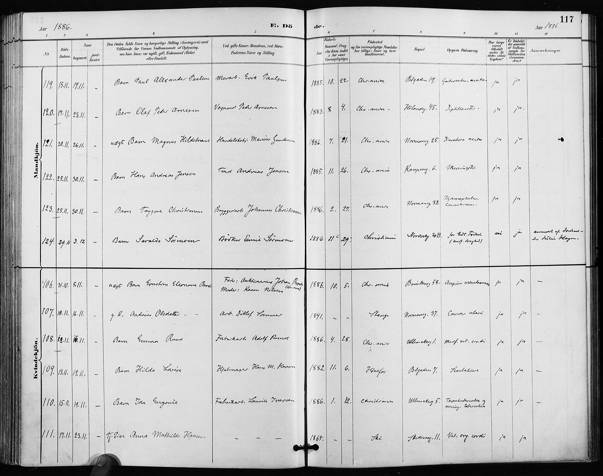 Kampen prestekontor Kirkebøker, AV/SAO-A-10853/F/Fa/L0004: Ministerialbok nr. I 4, 1885-1892, s. 117