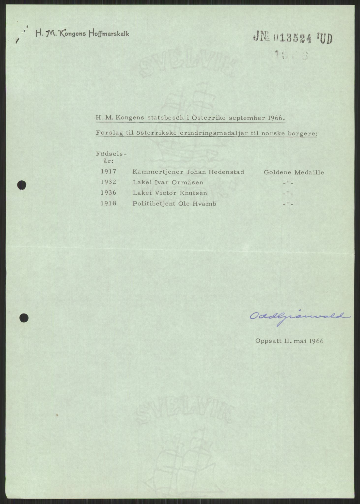 Utenriksdepartementet, hovedarkiv, AV/RA-S-6794/D/Da/Daa/L0542: Ordensvesen. Statsoverhoders og fyrsters jubiléer og begravelser. Ordensvesen. Statsoverhoders og fyrsters jubiléer og begravelser. Statsjubiléer. Fyrstebesøk (utvekslinger). Flåtebesøk (utvekslinger), 1960-1969, s. 323