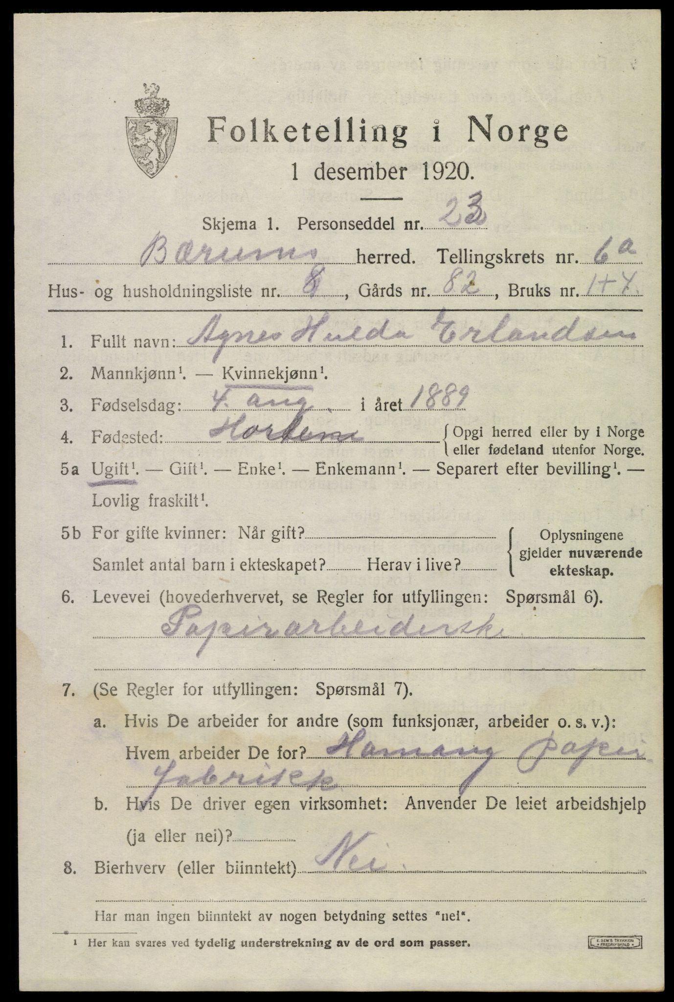 SAO, Folketelling 1920 for 0219 Bærum herred, 1920, s. 12388