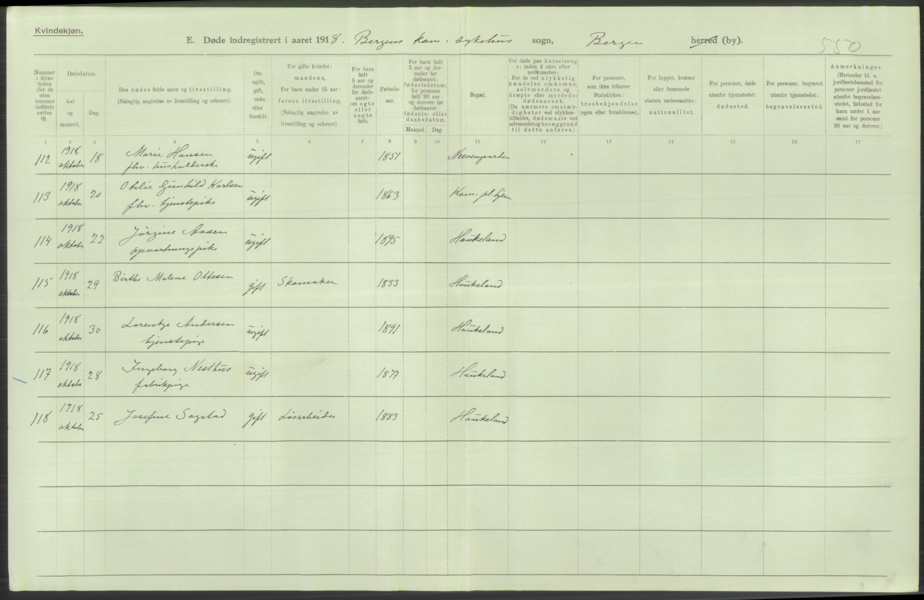 Statistisk sentralbyrå, Sosiodemografiske emner, Befolkning, AV/RA-S-2228/D/Df/Dfb/Dfbh/L0039: Bergen: Døde., 1918, s. 474