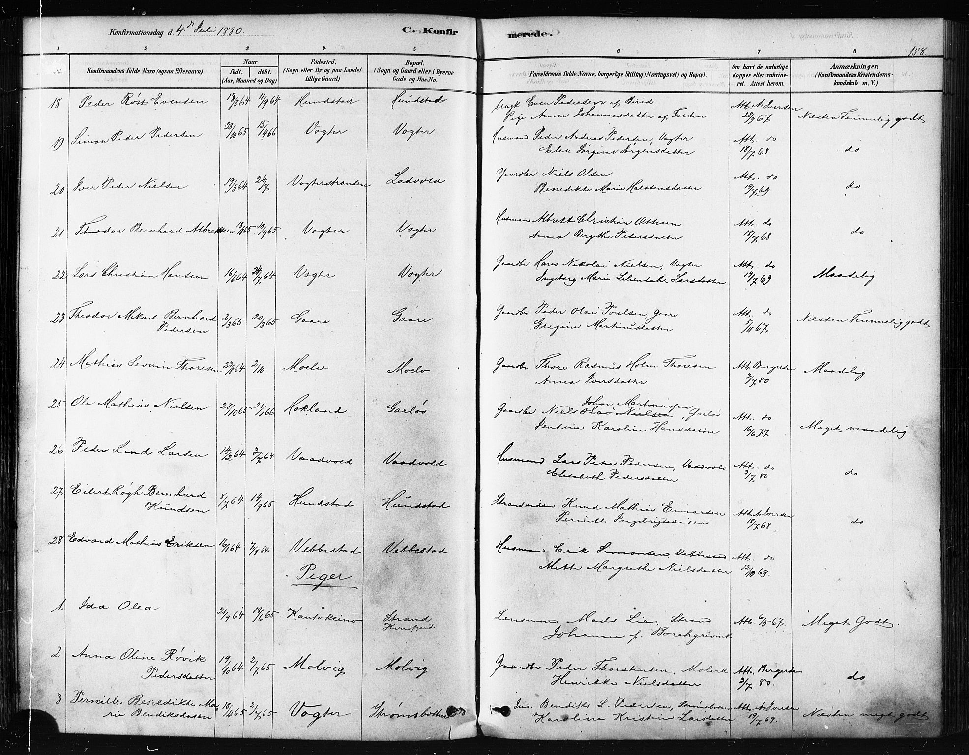 Kvæfjord sokneprestkontor, AV/SATØ-S-1323/G/Ga/Gaa/L0005kirke: Ministerialbok nr. 5, 1878-1894, s. 158