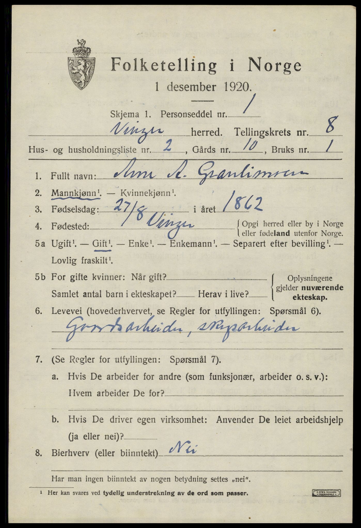 SAH, Folketelling 1920 for 0421 Vinger herred, 1920, s. 6980
