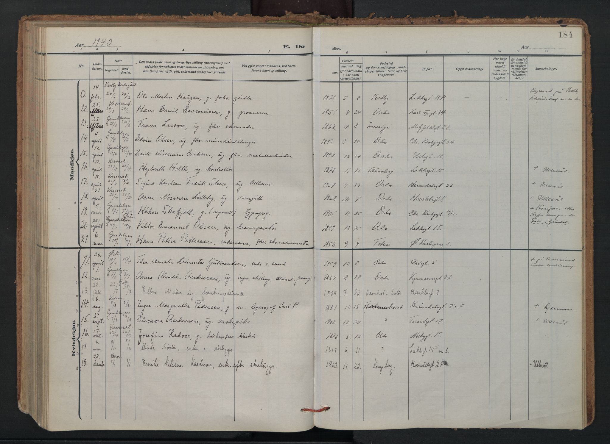 Vaterland prestekontor Kirkebøker, AV/SAO-A-10880/F/Fa/L0003: Ministerialbok nr. 3, 1922-1944, s. 184