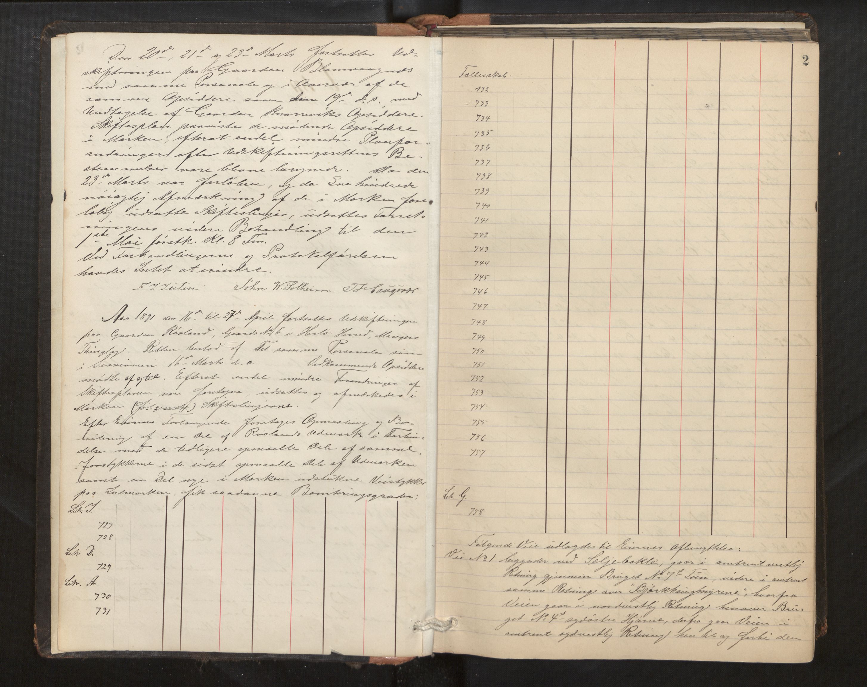 Hordaland jordskiftedøme - II Ytre Nordhordland jordskiftedistrikt, AV/SAB-A-6901/A/Aa/L0007: Forhandlingsprotokoll, 1891-1893, s. 1b-2a