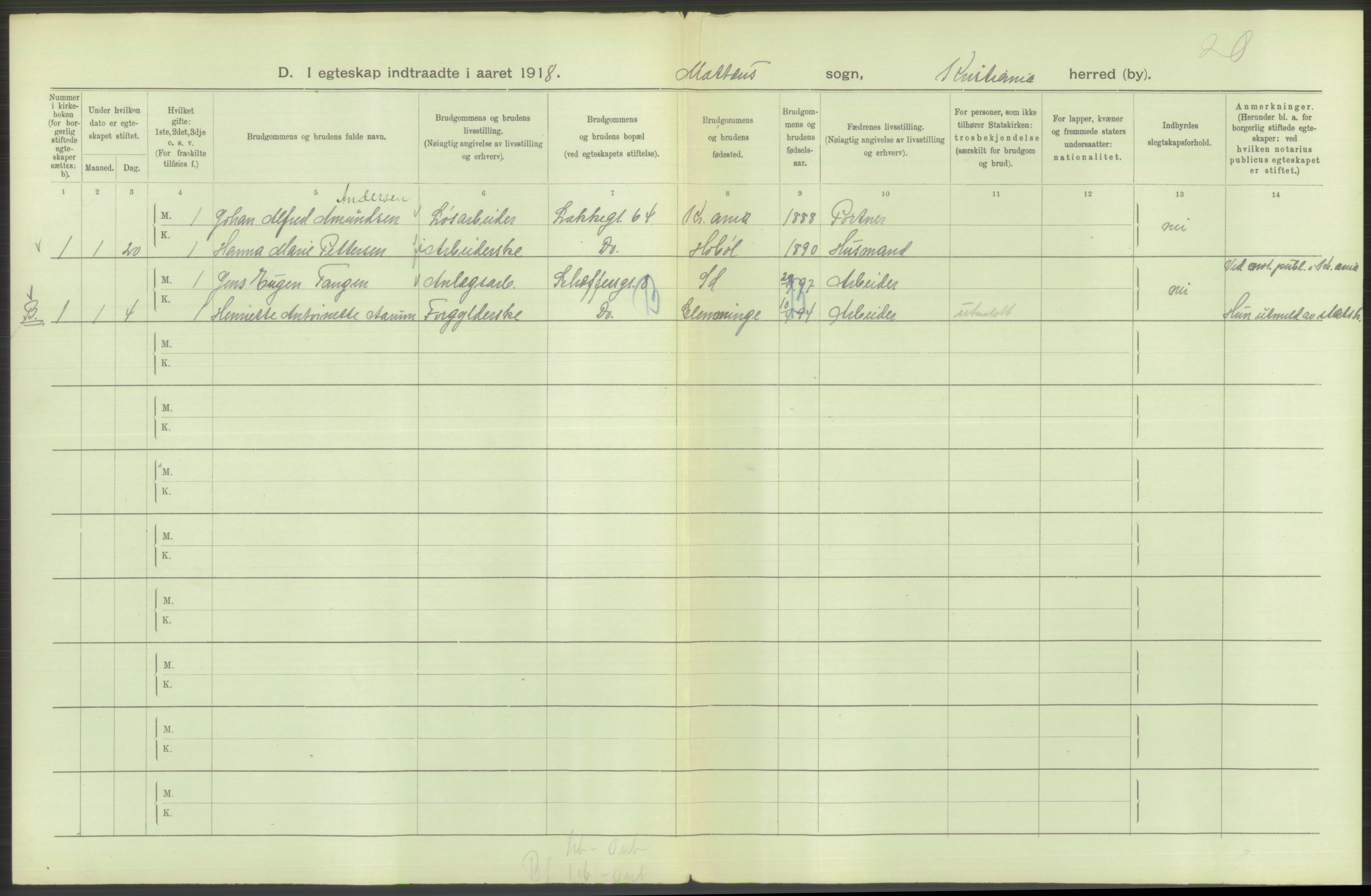 Statistisk sentralbyrå, Sosiodemografiske emner, Befolkning, AV/RA-S-2228/D/Df/Dfb/Dfbh/L0009: Kristiania: Gifte, 1918, s. 522