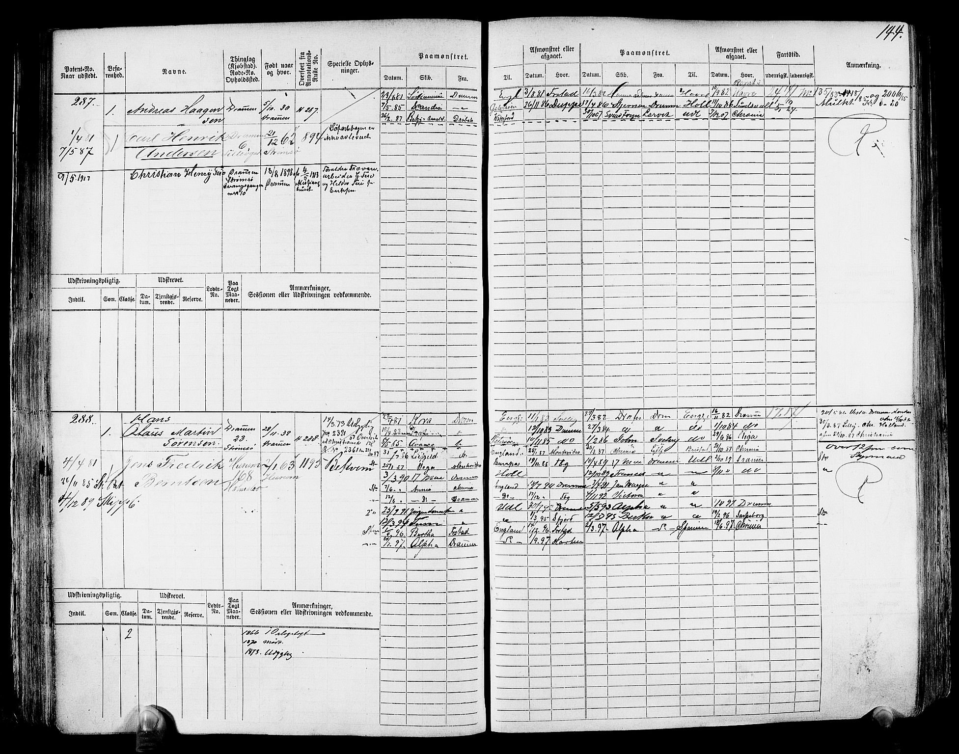 Drammen innrulleringsdistrikt, SAKO/A-781/F/Fc/L0001: Hovedrulle, 1868, s. 148